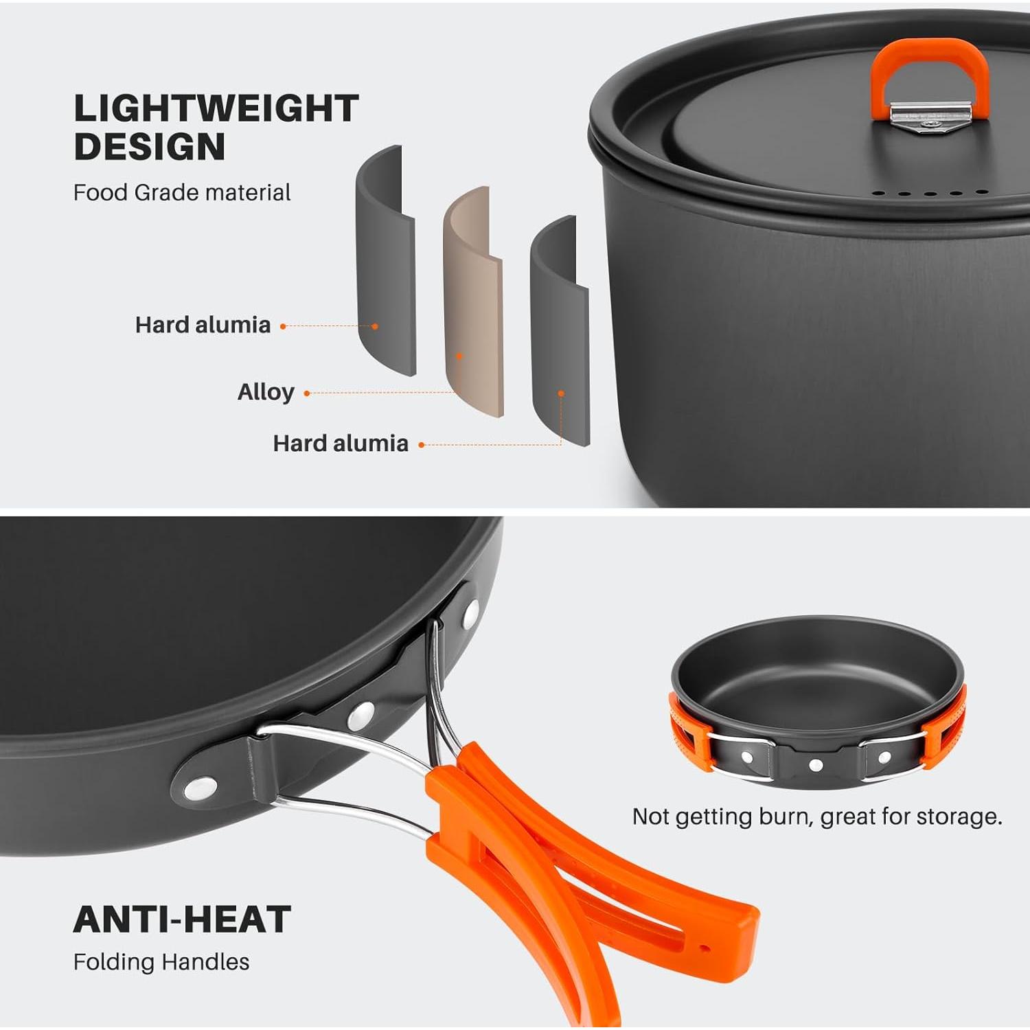 Odoland Bundle - 2 Items 10pcs Camping Cookware and Camping Cookware Set