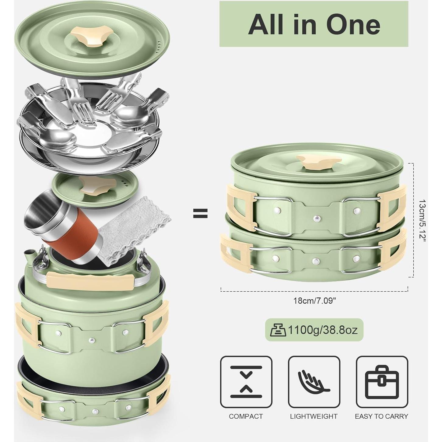 Odoland Bundle - 2 Items 10pcs Camping Cookware and Camping Cookware Set