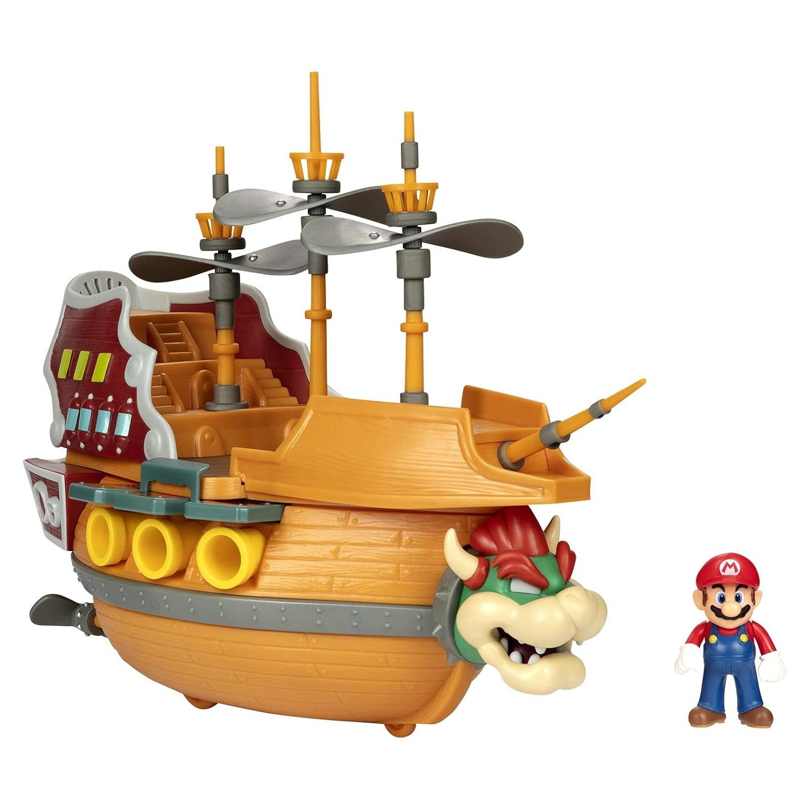 Barco Aéreo Deluxe Bowser Jakks con Figura de Mario 6.35 cm