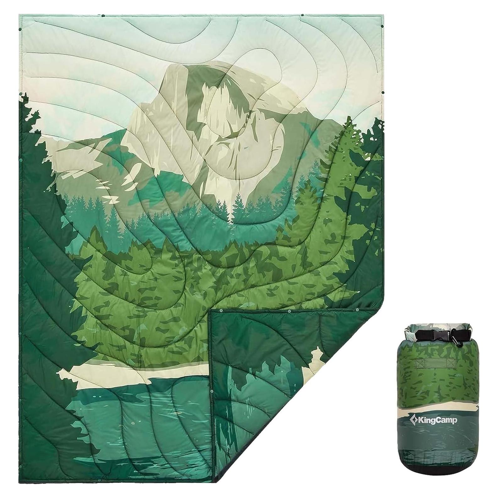 Manta de Camping Ligera KingCamp 200x145 cm Verde Impermeable