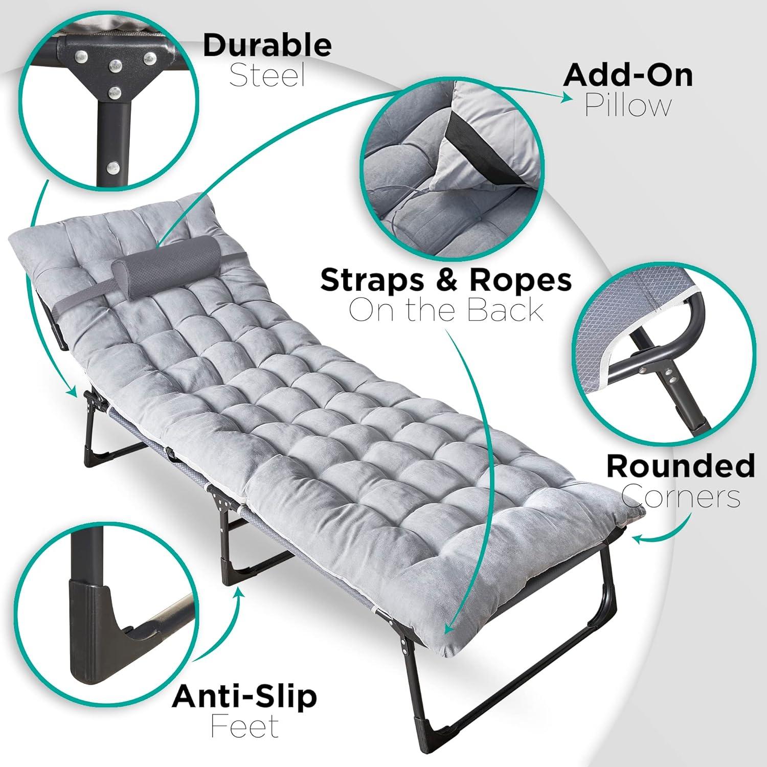 Cama Plegable ZONETECH 2-Pack con Colchón Almohadilla 4 Posiciones