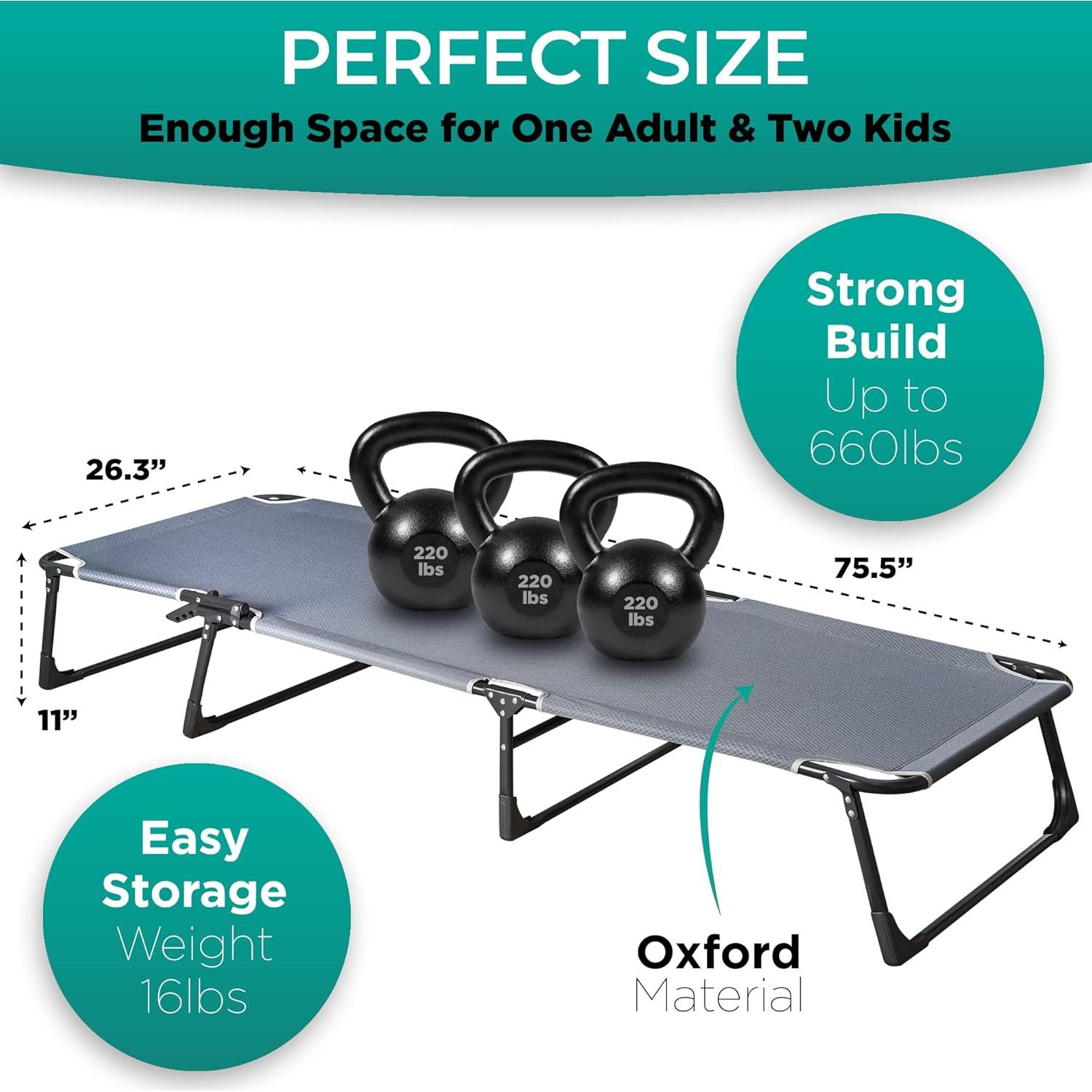 Cama Plegable ZONETECH 2-Pack con Colchón Almohadilla 4 Posiciones