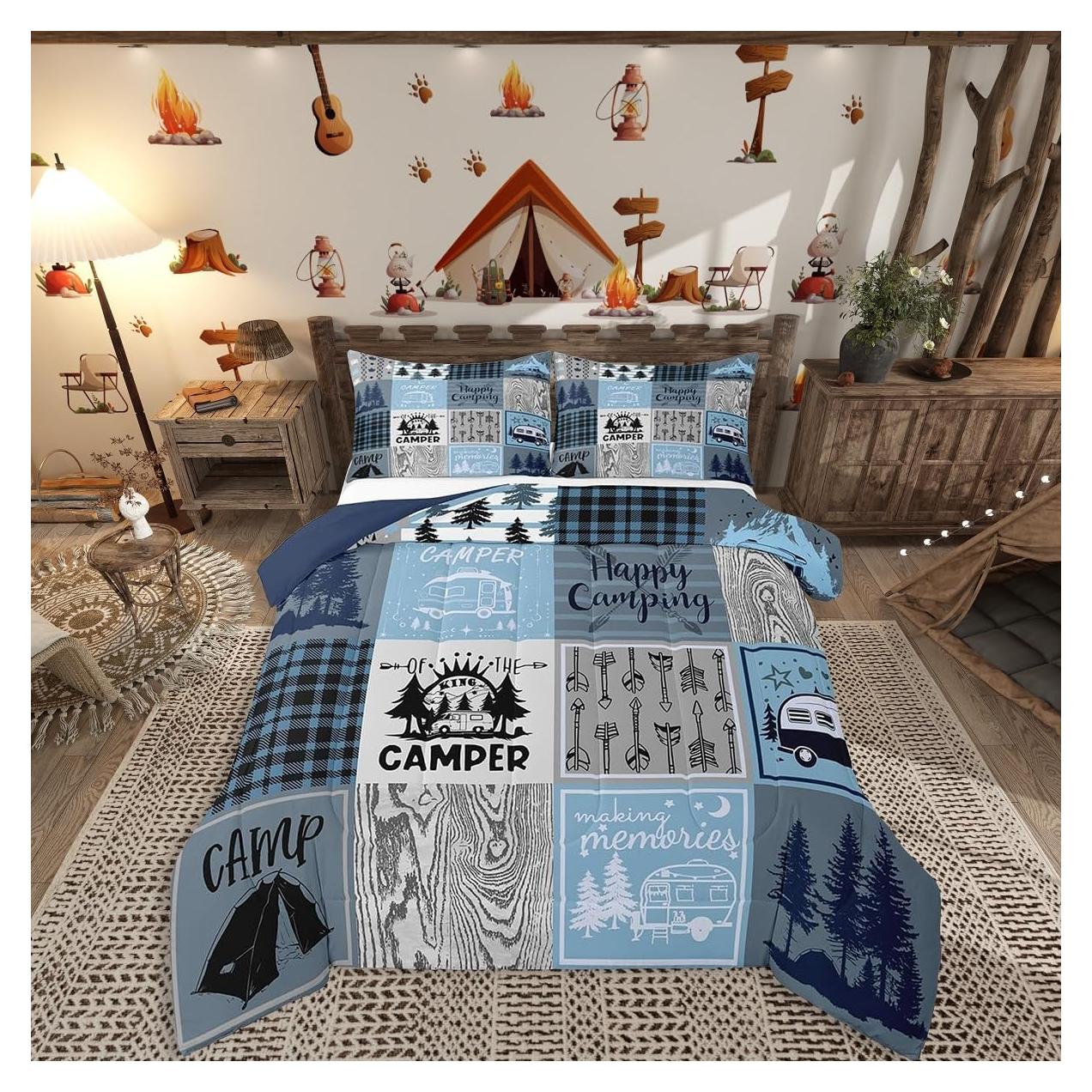 Conjunto de Edredón Twin Erosebridal Camping Azul Gris