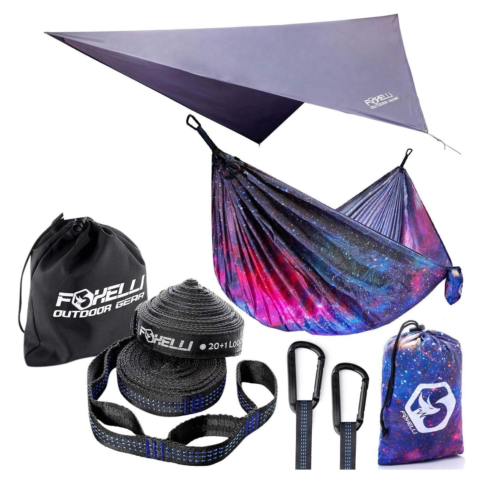 Hamaca de Camping Foxelli con Cintas y Lona de Lluvia