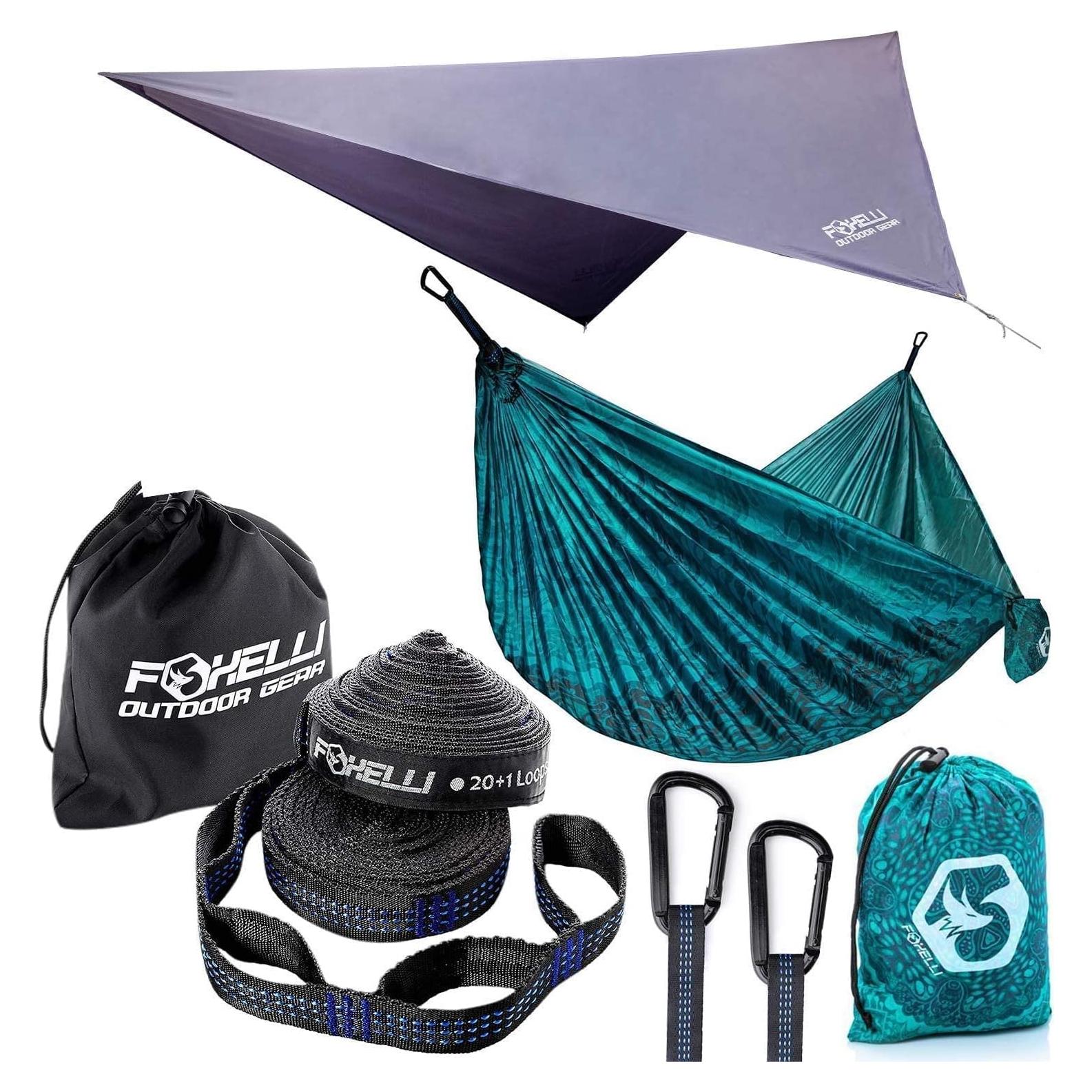 Hamaca Doble Foxelli con Cintas y Lona para Lluvia - 227 kg