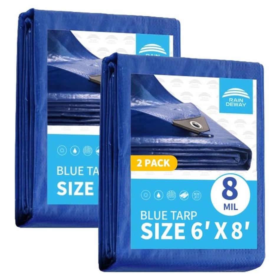 Lona Impermeable RAINDEWAY 6x8 Pies Azul 8 Mil - 2 Pcs
