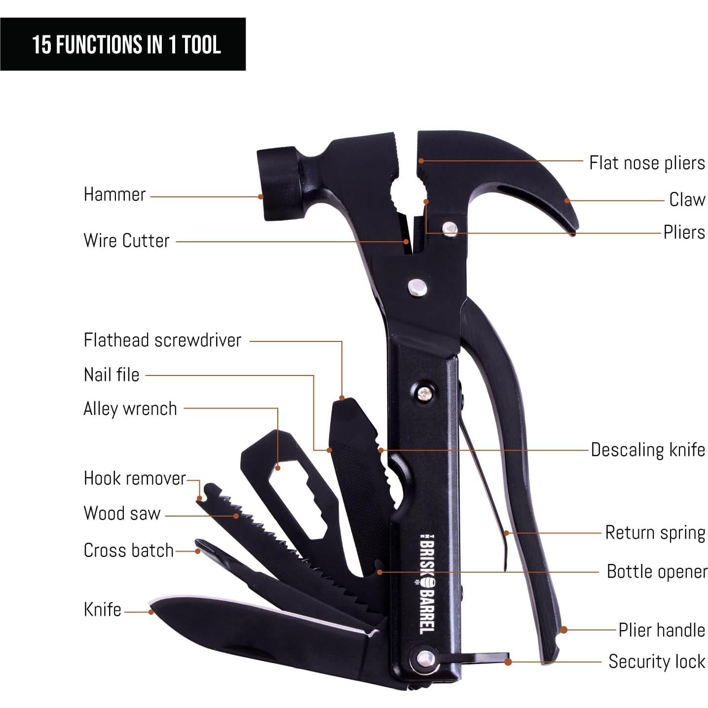 Martillo Multiherramienta 15 en 1 THE BRISK BARREL - Acero Inoxidable