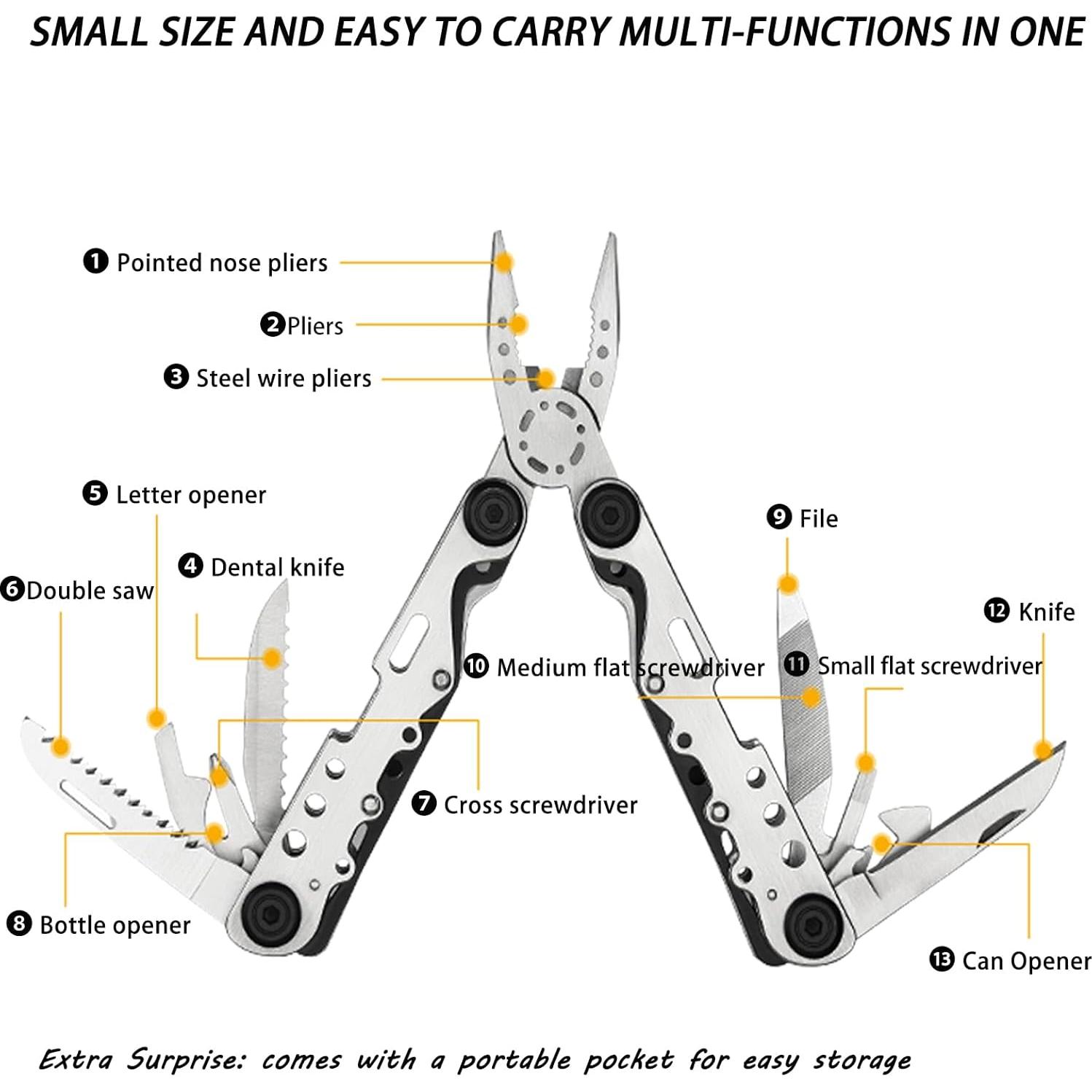Multiherramienta 13 en 1 TPSXKWP con alicates y funda nylon