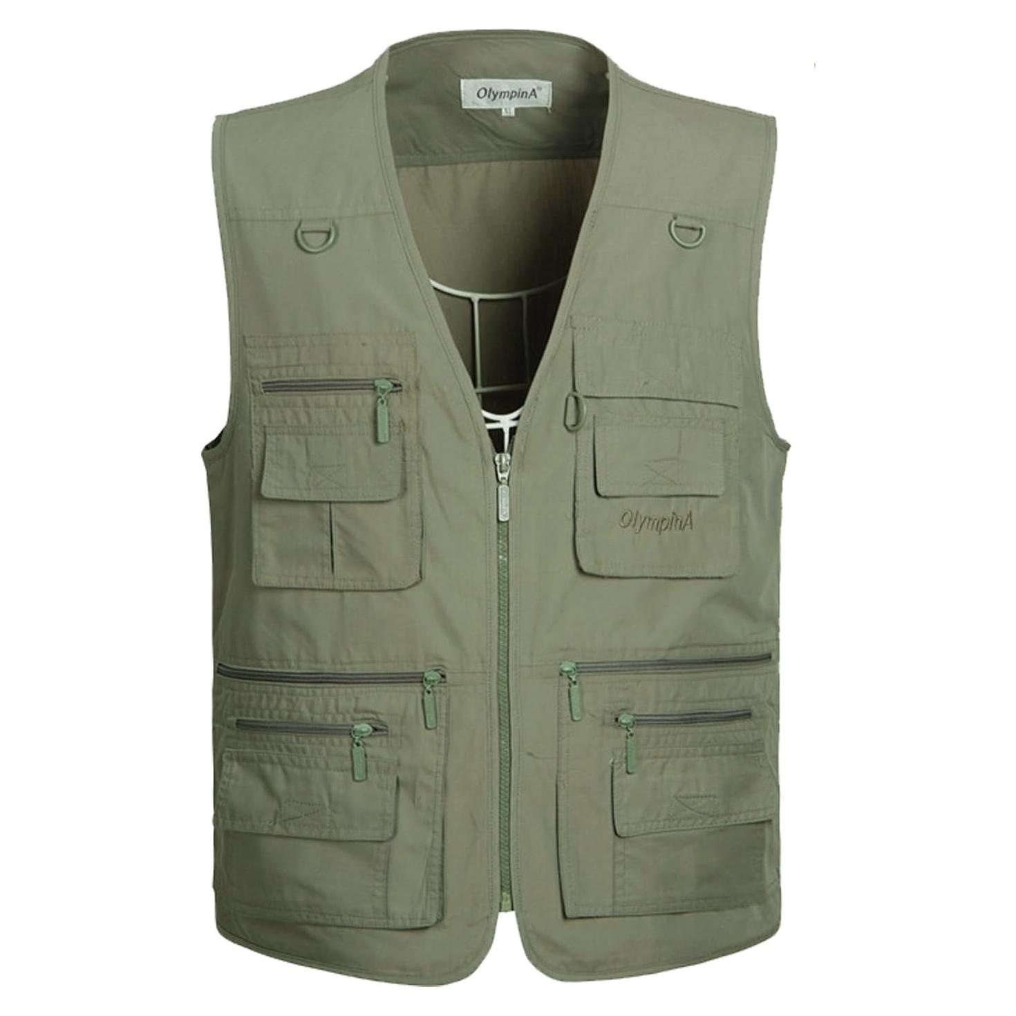 Chaleco de Pesca Flygo para Hombre con 16 Bolsillos Verde Militar