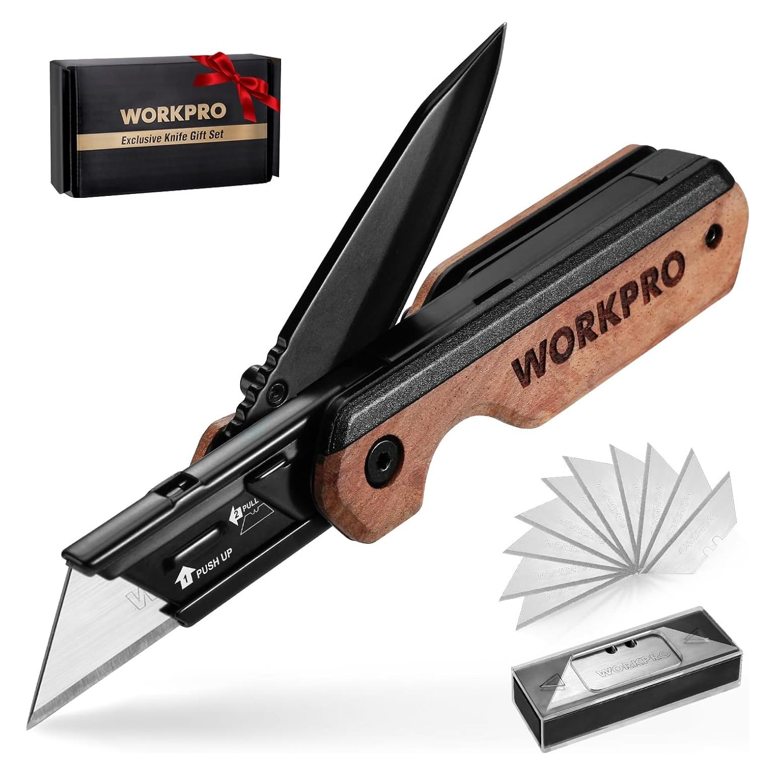Cuchillo Plegable 2-en-1 WORKPRO con 10 Cuchillas SK5