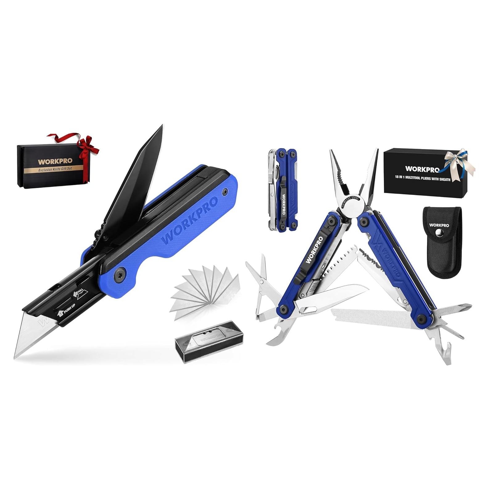 Cuchillo Plegable Multi Herramienta WORKPRO 2-en-1 Azul