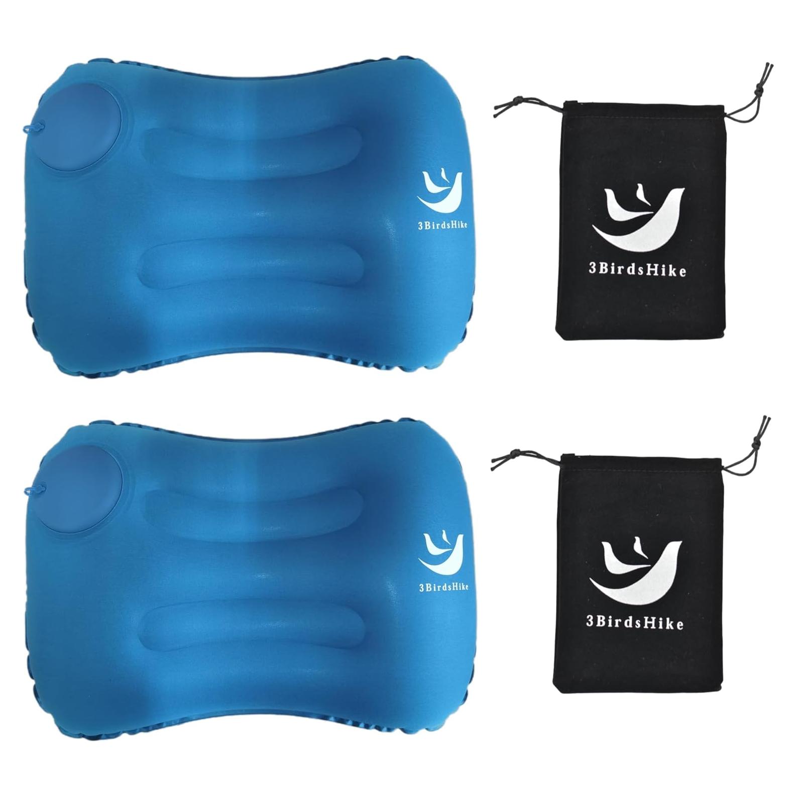 2 Almohadas Inflables Camping 3BirdsHike - Soporte Cuello y Lumbar