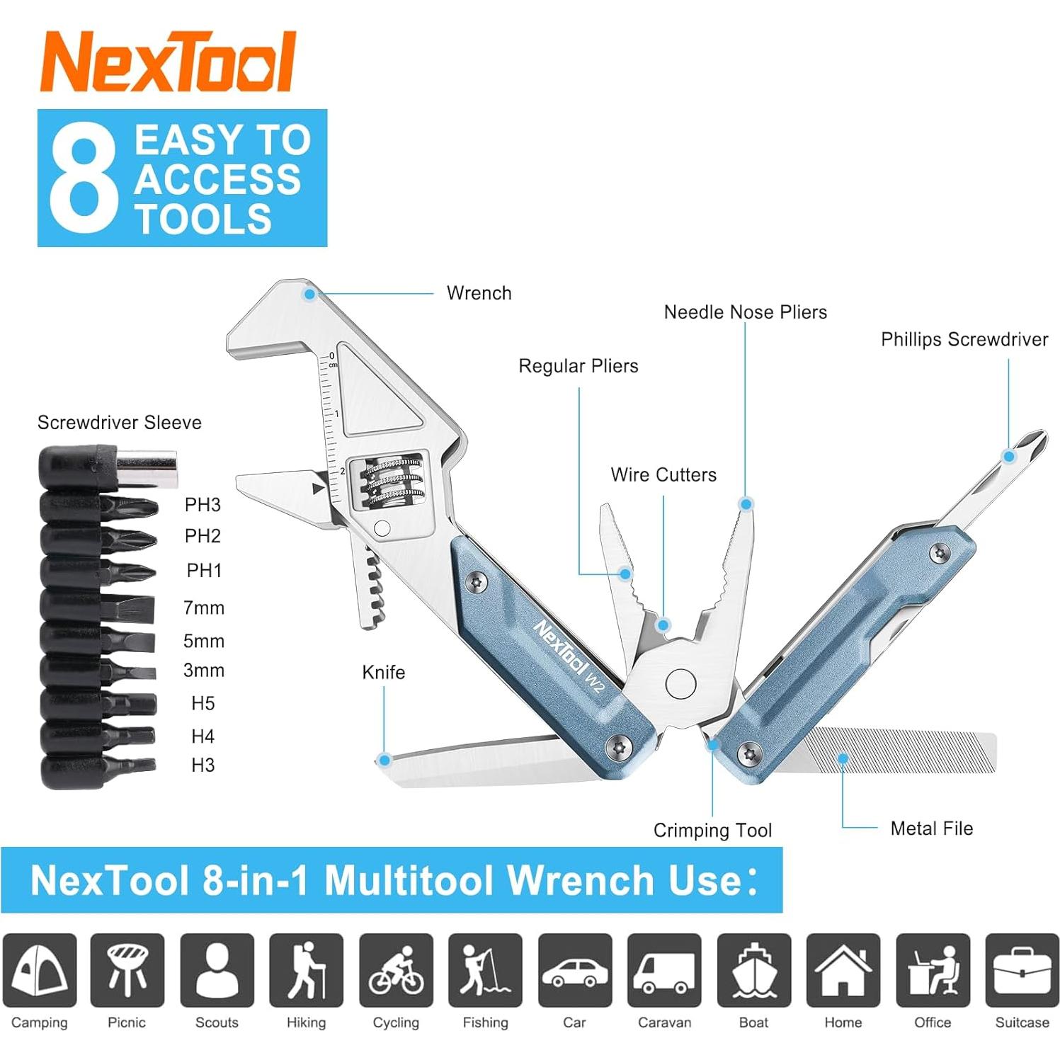NexTool W2 Herramienta Multiusos 8 en 1 con Llave Ajustable