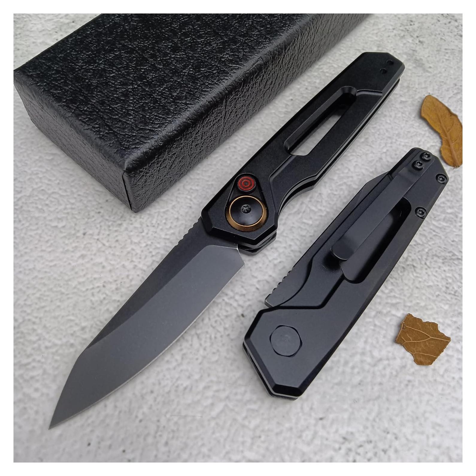 6.7in Assisted Opening Pocket Knife, Push Button Lock Folding Knife for Men, 8Cr13Mov Black Blade, Aviation Aluminum Handle with Belt Clip, Lightweight for Camping Survival