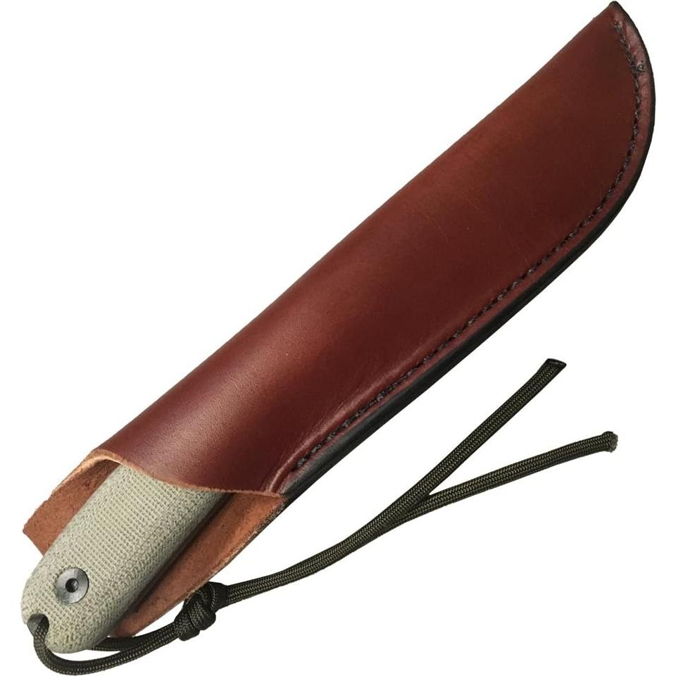 ESEE Authentic Model 4HM Fixed Blade Knife, Black Powder Blade, Micarta Handle, Leather Sheath