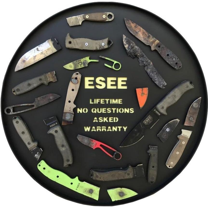 ESEE Authentic Model 4HM Fixed Blade Knife, Black Powder Blade, Micarta Handle, Leather Sheath