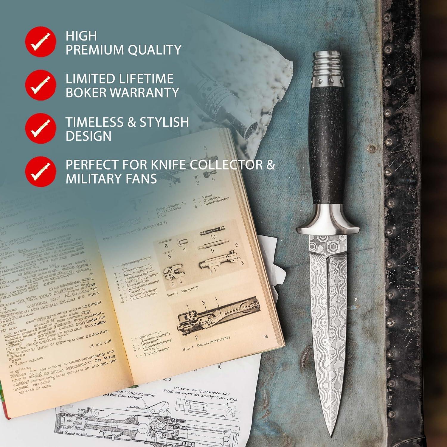 Daga Boker Damasco MG-42 - Cuchillo Fijo Militar 13.5 cm