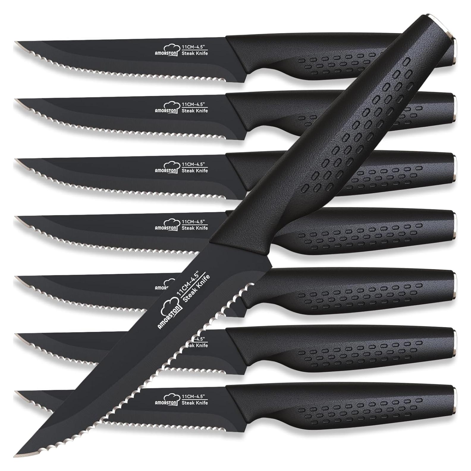 Juego de 8 Cuchillos para Carne Amorston - Acero Inoxidable Negro