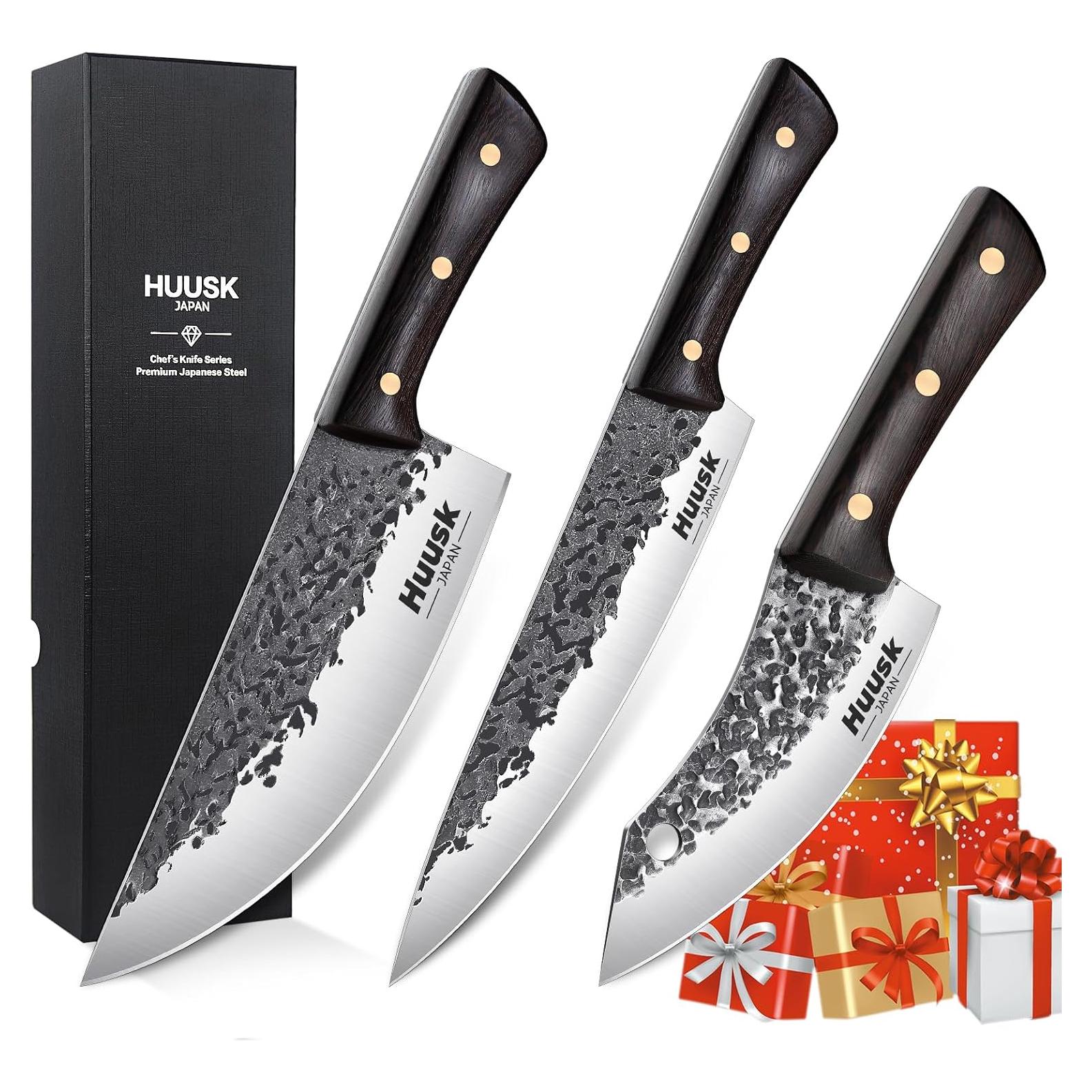 Juego de cuchillos de chef Huusk 3 piezas acero al carbono