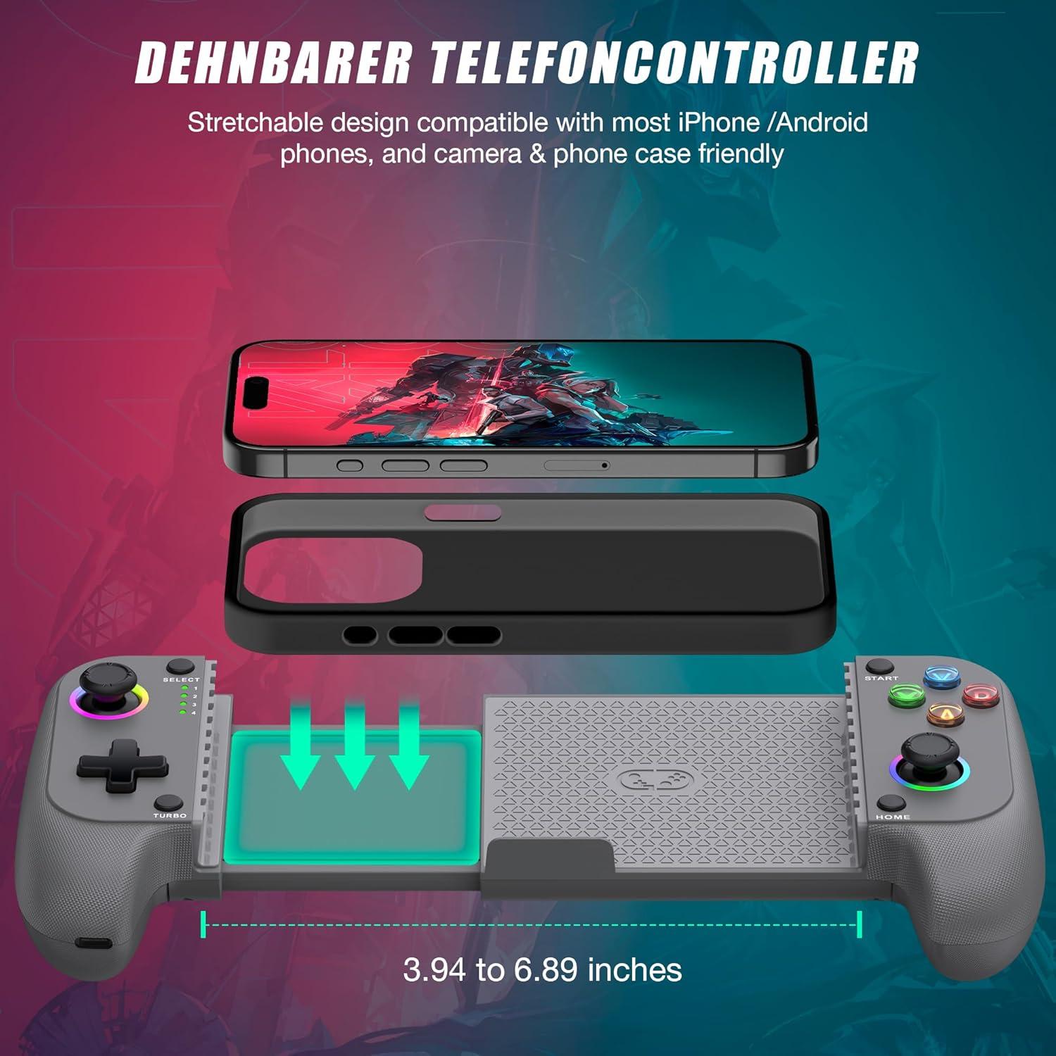 CYOYPPY Mobile Game Controller for iPhone/Android Wireless gaming controller Support Phone Case - Compatible with Xbox Game Pass, PlayStation, Steam Link, Call of Duty, Roblox & Minecraft (Grey)