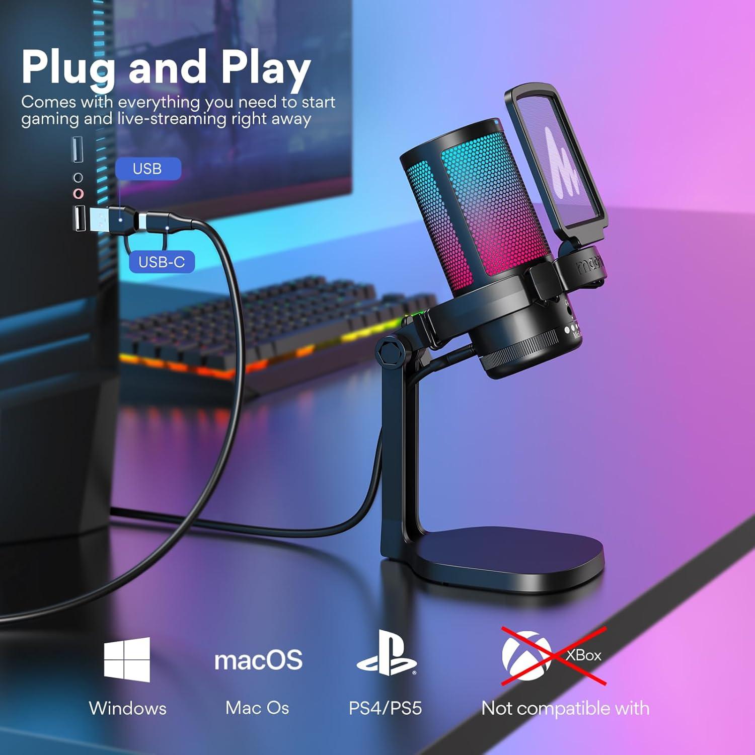 Micrófono USB MAONO GamerWave DGM20 con Cancelación de Ruido