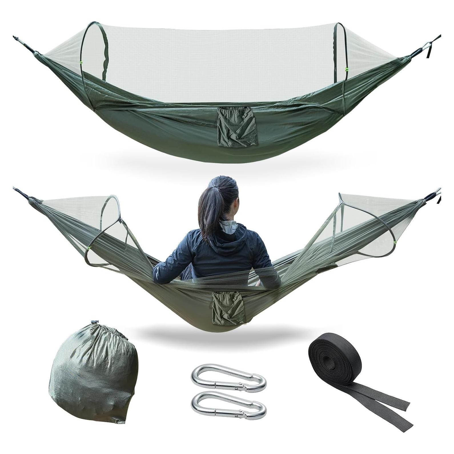 Waterproof Double Sleeping Camping Hammock with Mosquito Net, Lightweight Hammock for Outdoor Travel Backpacking and Parks (1, Round)
