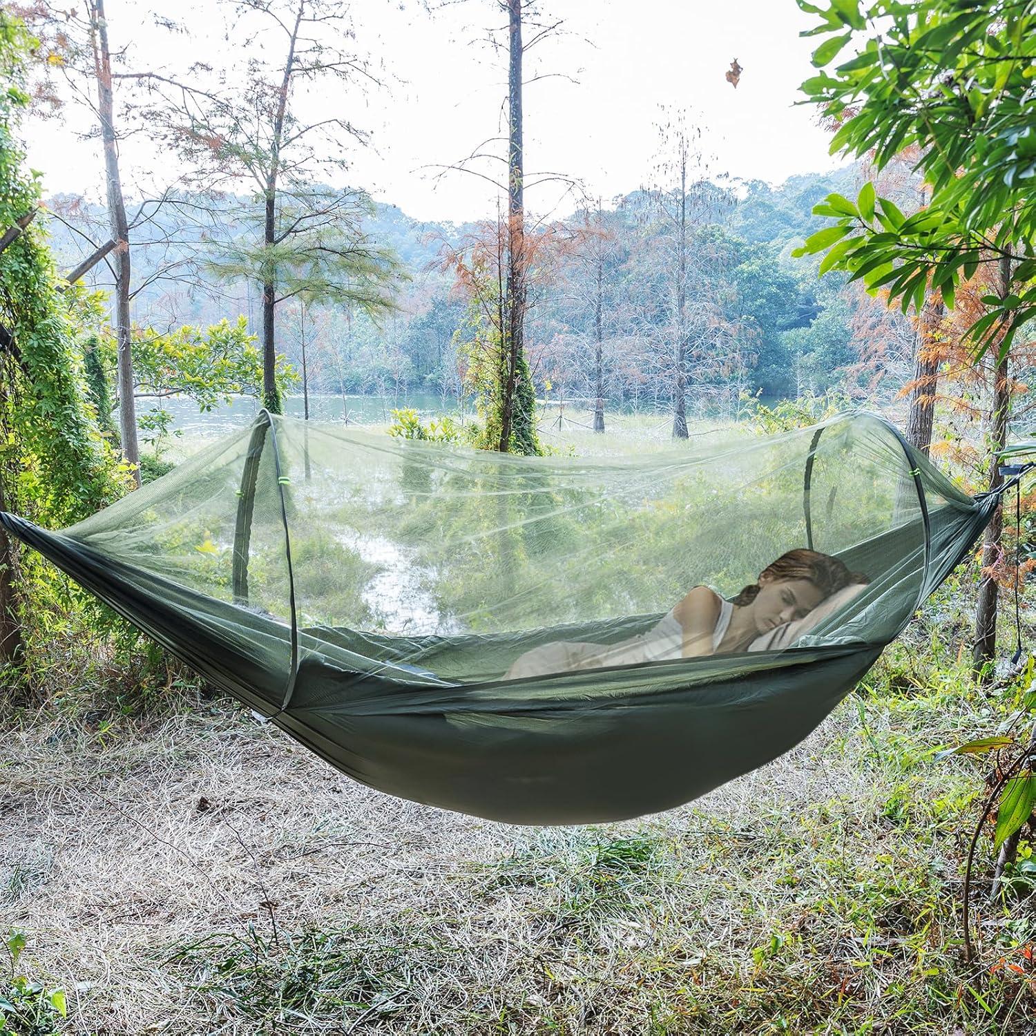 Waterproof Double Sleeping Camping Hammock with Mosquito Net, Lightweight Hammock for Outdoor Travel Backpacking and Parks (1, Round)