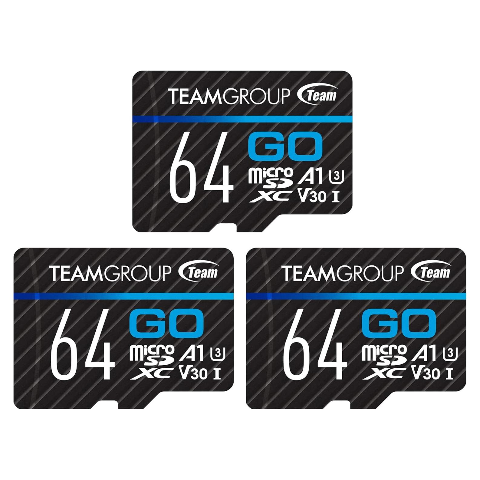 TEAMGROUP GO Tarjeta Micro SDXC 64GB 3-Pack UHS-I U3 V30