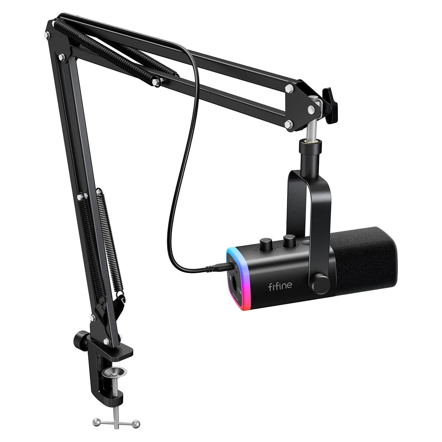 Micrófono Dinámico USB/XLR FIFINE AM8T con Soporte y RGB