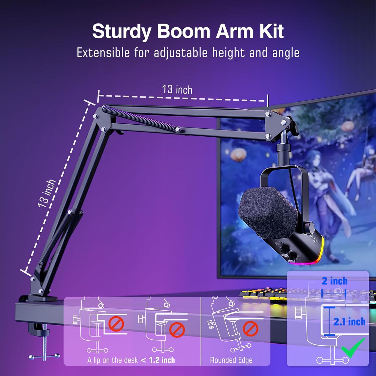 Micrófono Dinámico USB/XLR FIFINE AM8T con Soporte y RGB