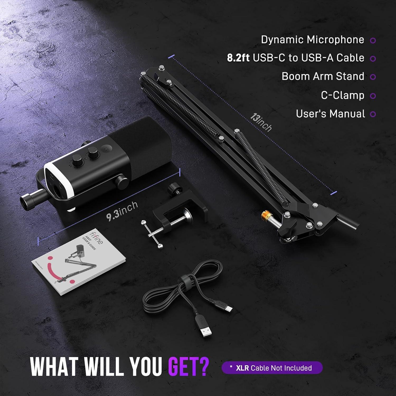 Micrófono Dinámico USB/XLR FIFINE AM8T con Soporte y RGB