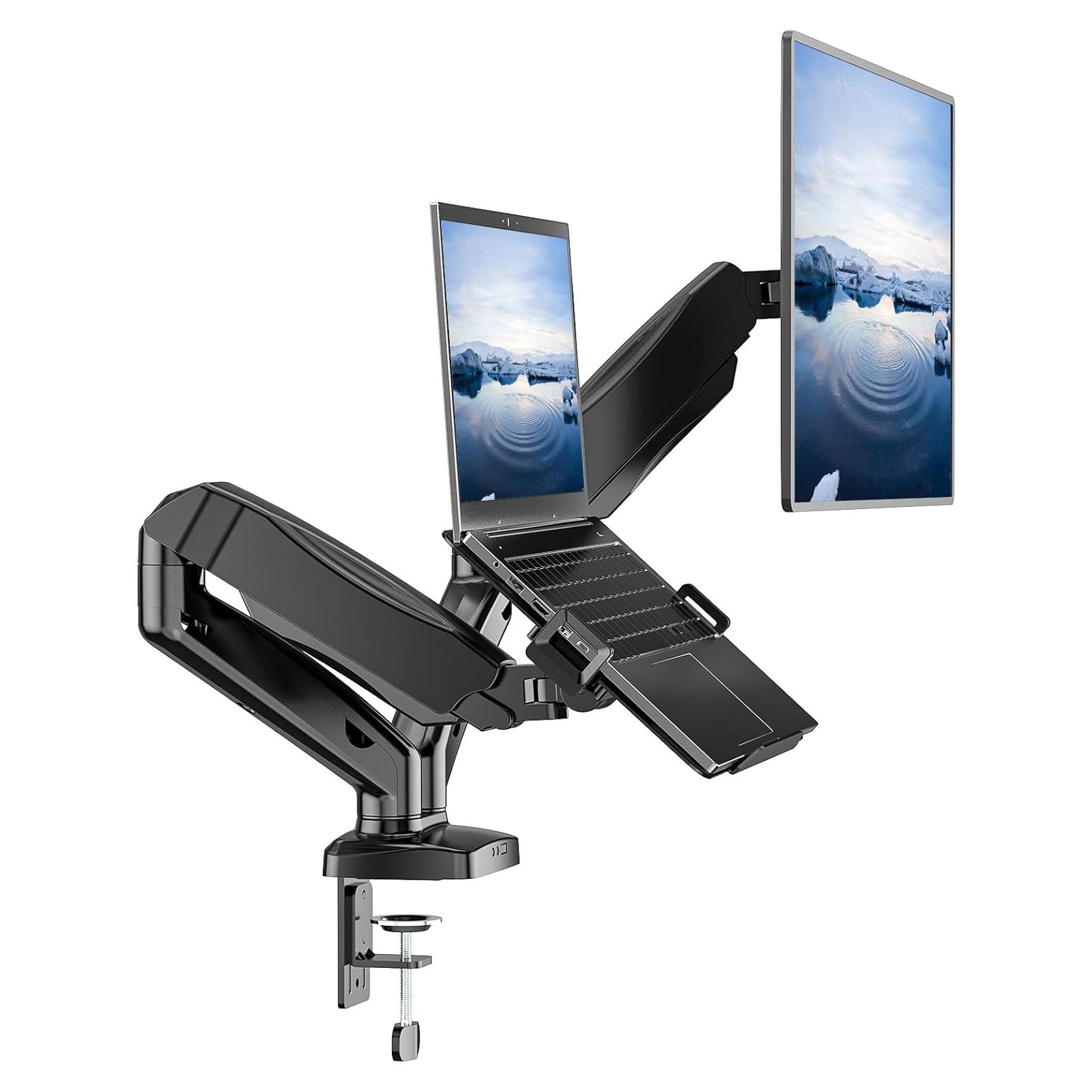 Soporte Doble para Laptop y Monitor WALI GSMP002LP Negro