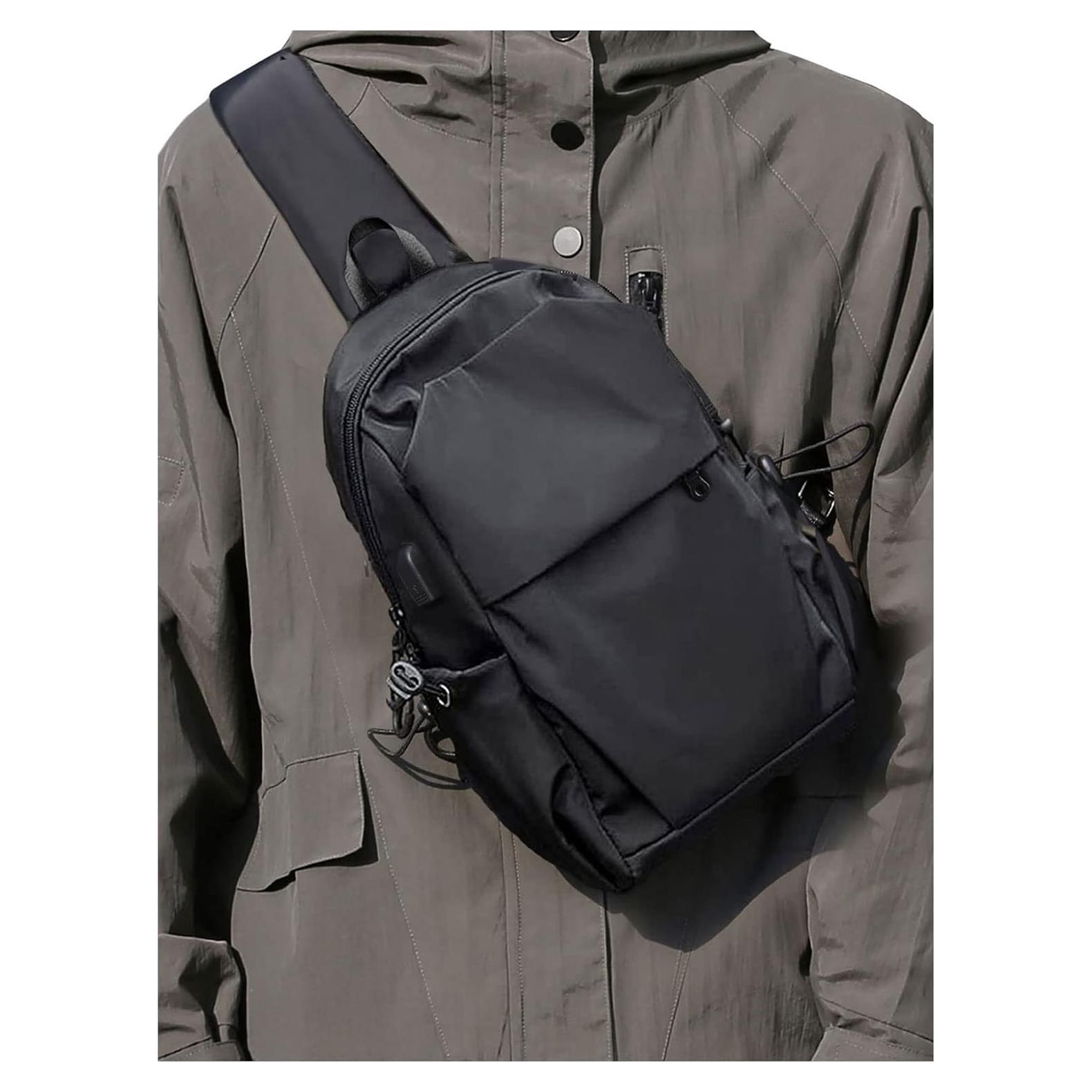 Mochila Cruzada Negra SEAFEW Unisex 30x22x10cm con Carga USB