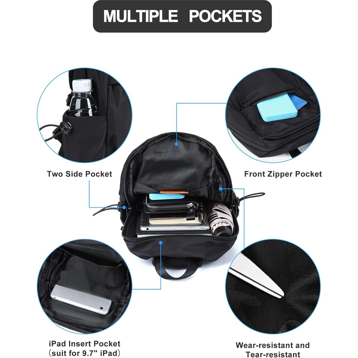 Mochila Cruzada Negra SEAFEW Unisex 30x22x10cm con Carga USB