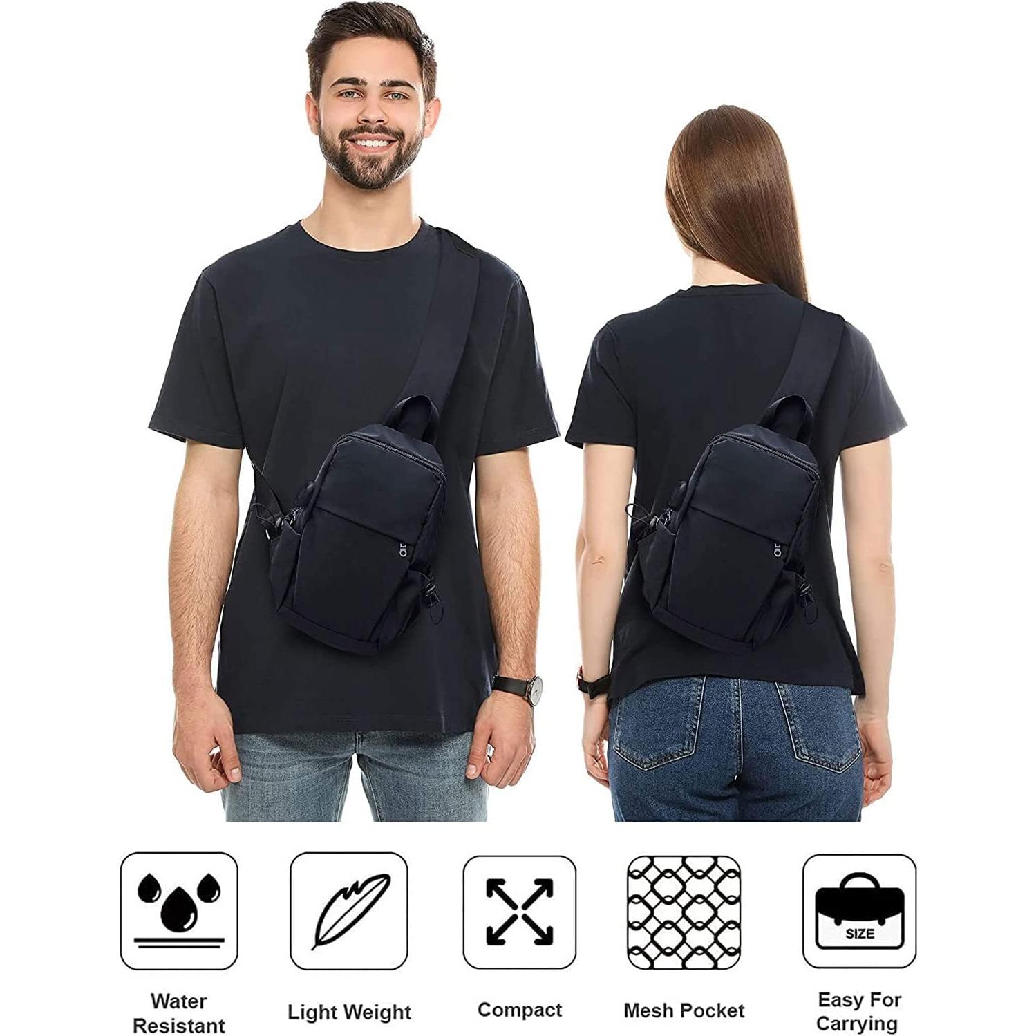 Mochila Cruzada Negra SEAFEW Unisex 30x22x10cm con Carga USB