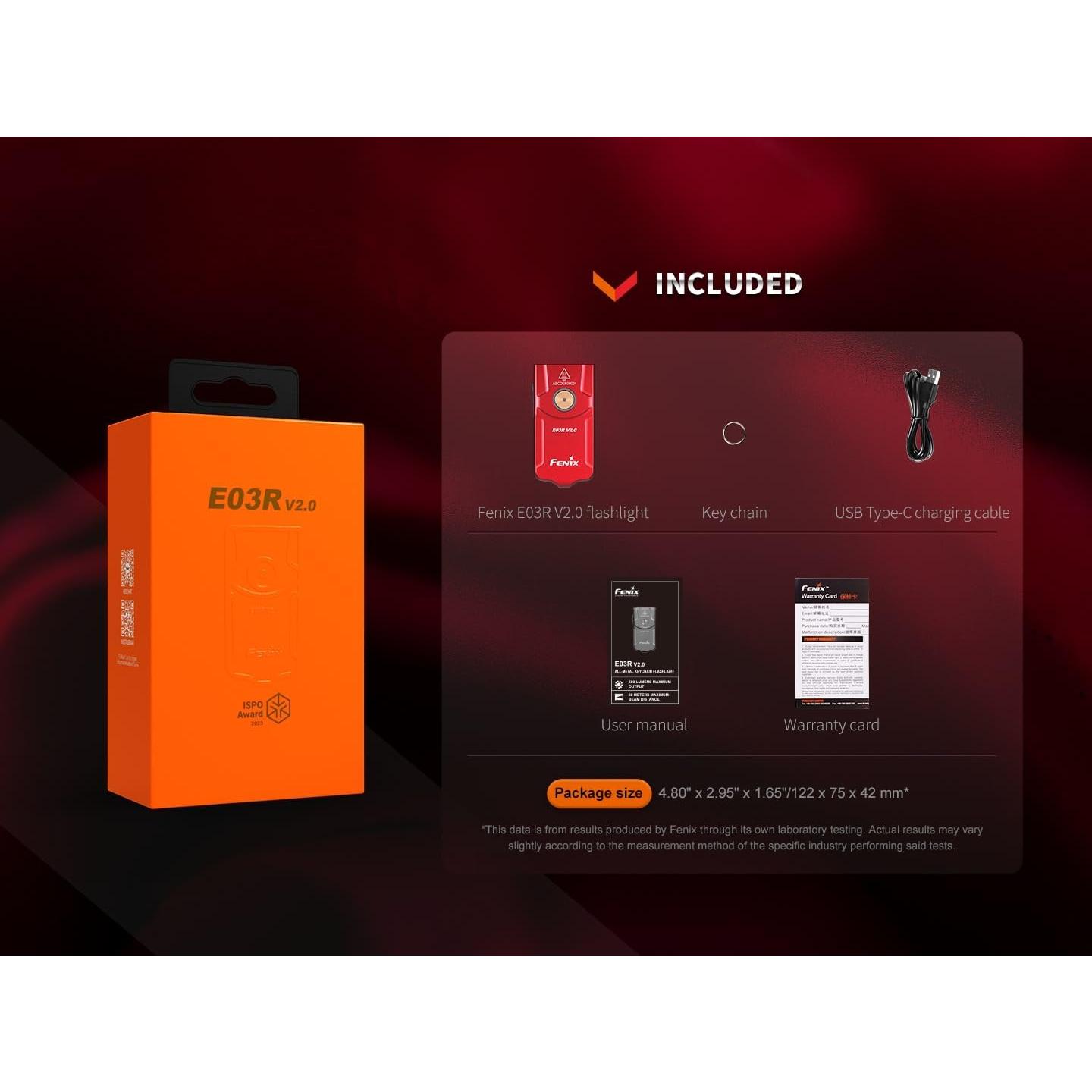 Fenix E03R v2.0 Keychain Flashlight Premium Pack, Rose Red, 500 Lumen Bright USB-C Rechargeable EDC with Red LED and Organizer