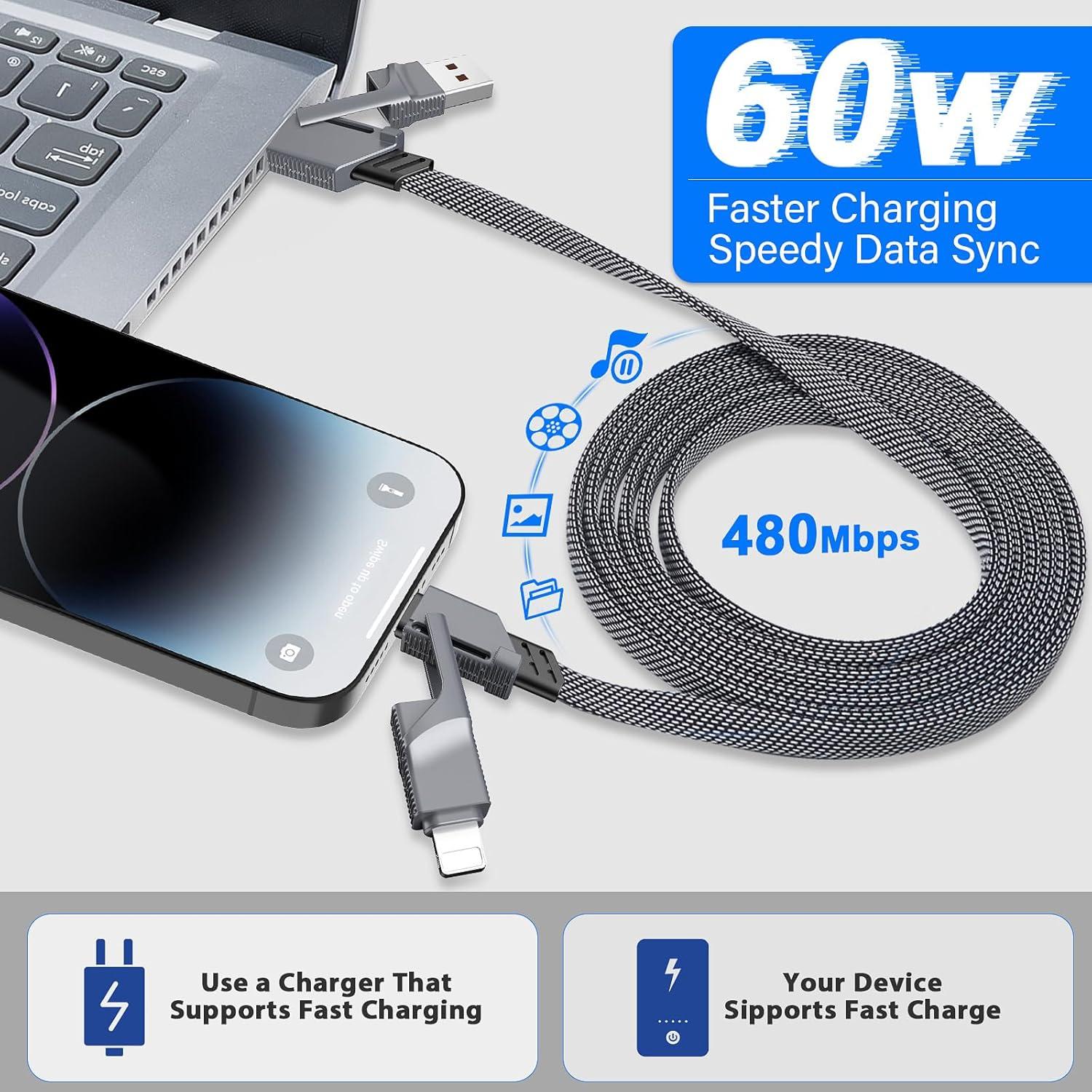 Paquete de 2 Cables USB C 4 en 1 bobosogo 3FT Carga Rápida 60W