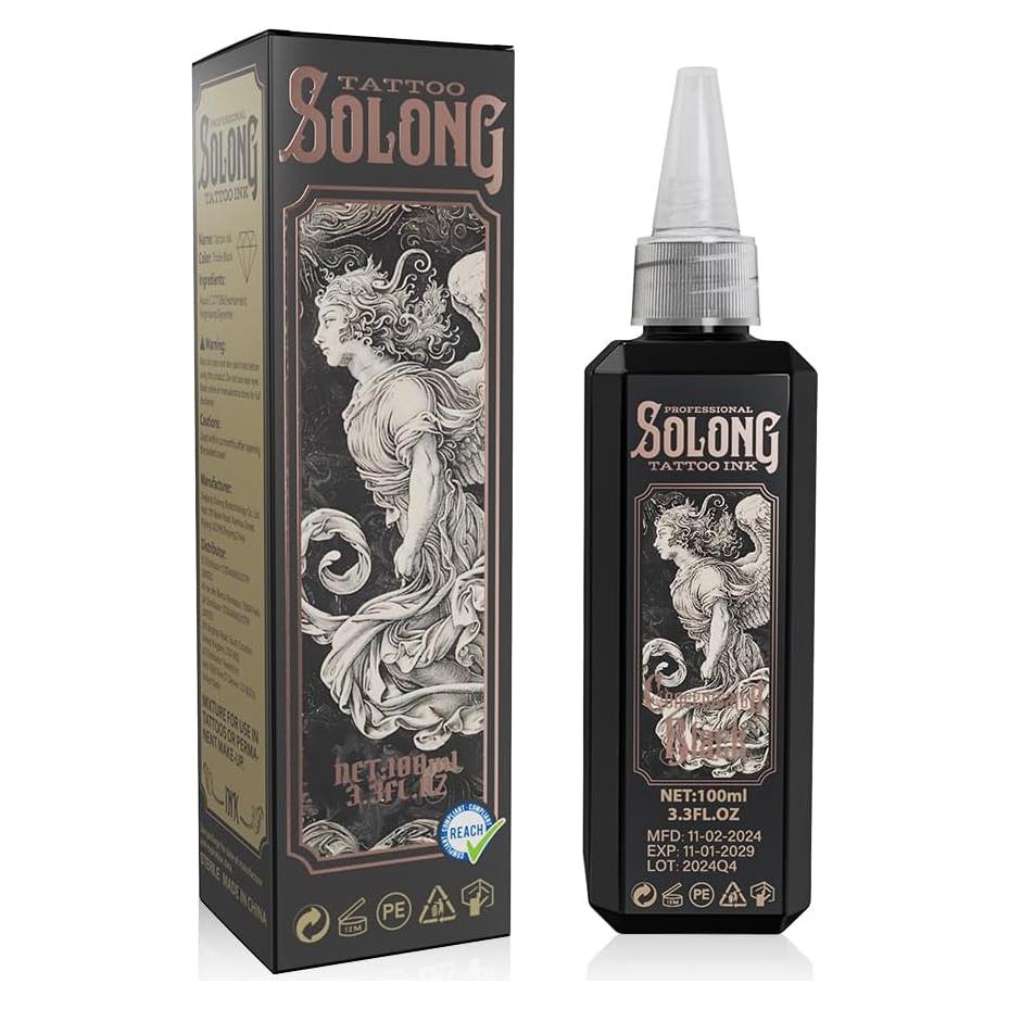 Tinta para Tatuajes Negra Profesional Solong 100ml Concentrada