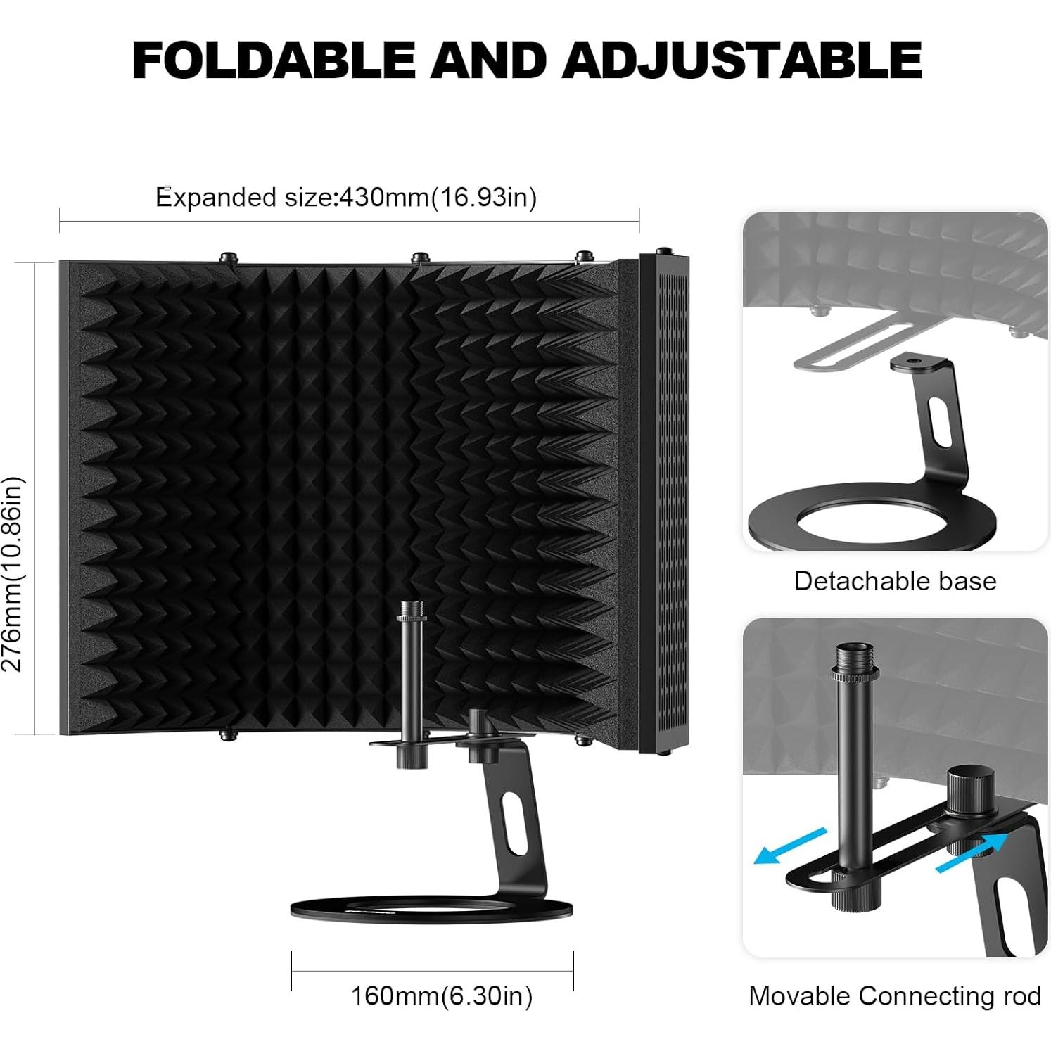 Aokeo Escudo de Aislamiento de Micrófono 59x28 cm para Estudio