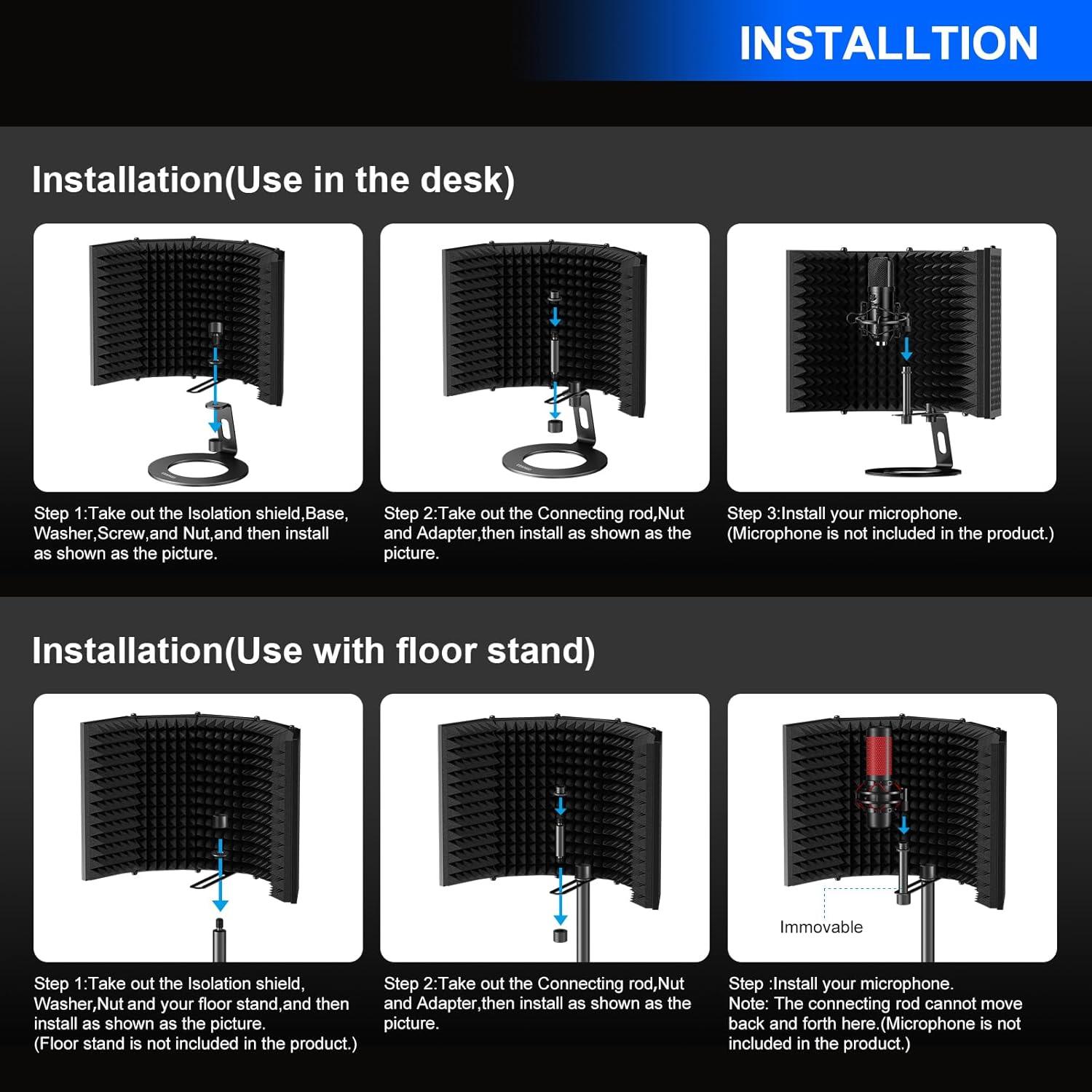 Aokeo Escudo de Aislamiento de Micrófono 59x28 cm para Estudio