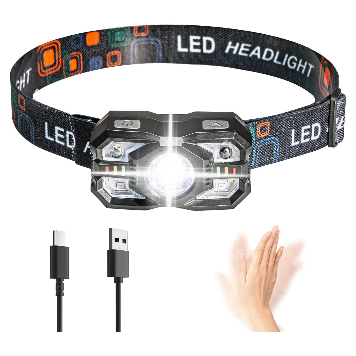 Linterna Frontal LED Recargable RNOSIGO, 5 Modos, IPX4