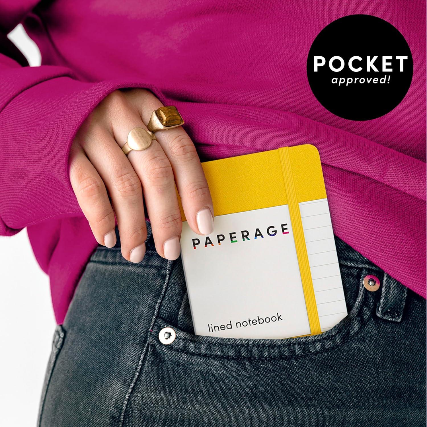 PAPERAGE Lined Pocket Journal Notebook, 2 Pack, (Black), 160 Pages, Small Notebook, 3.6 inches x 5.6 inches - 100 gsm Thick Paper, Hardcover