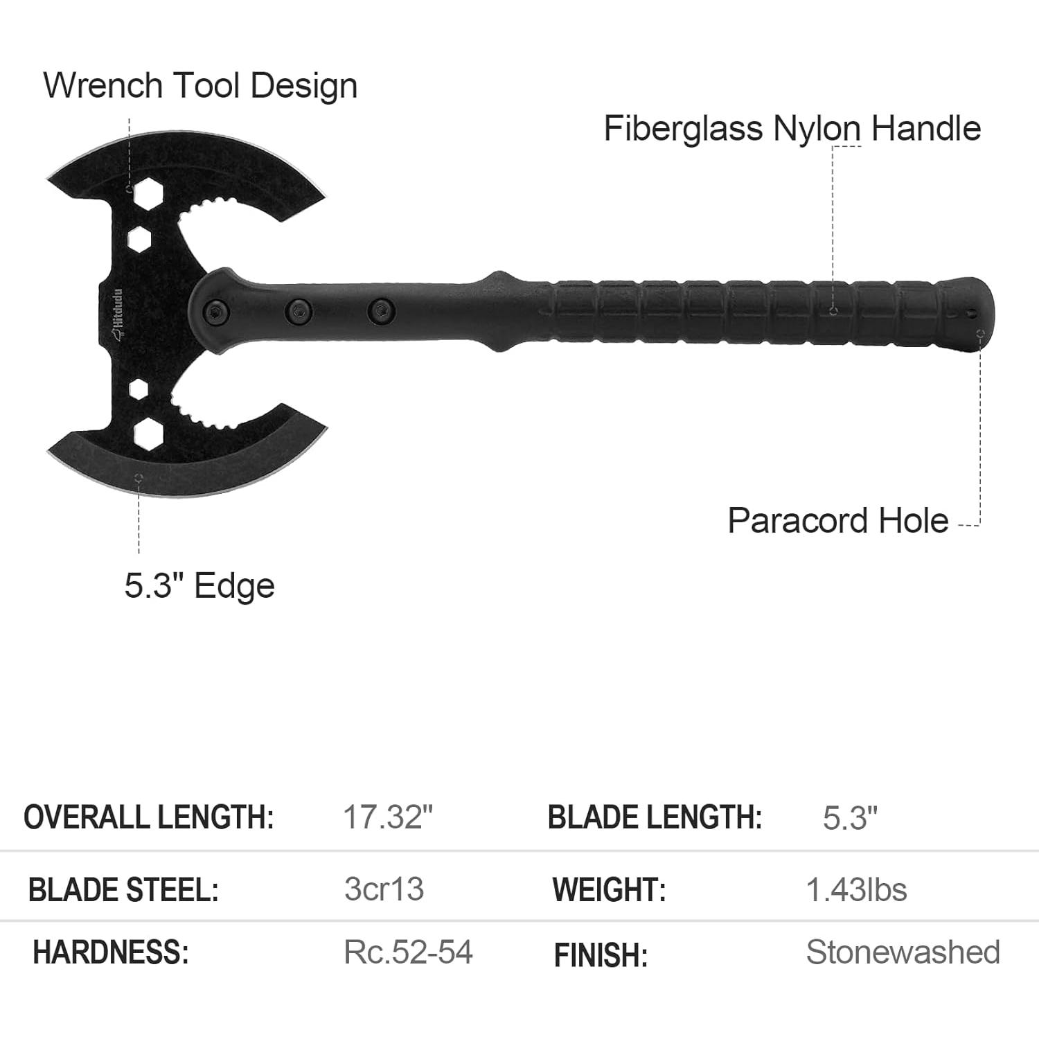 Hacha Táctica Hitdudu Doble Cuchilla 43.94 cm con Funda