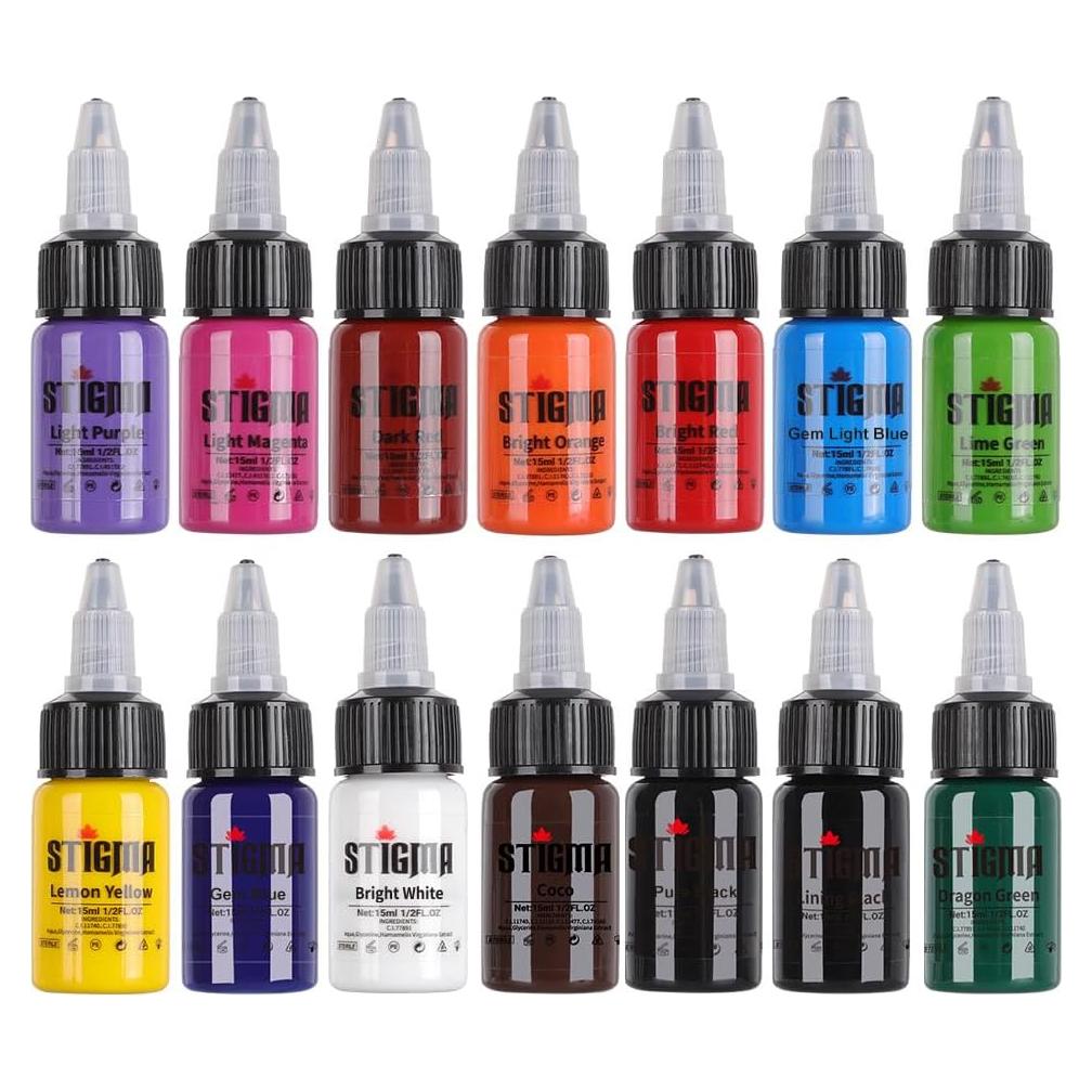 Juego de Tinta para Tatuajes STIGMA 14 Colores 15 ml cada uno
