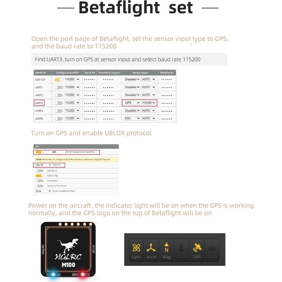 Módulo GPS HGLRC M100-5883 con brújula QMC 5883 para UAV