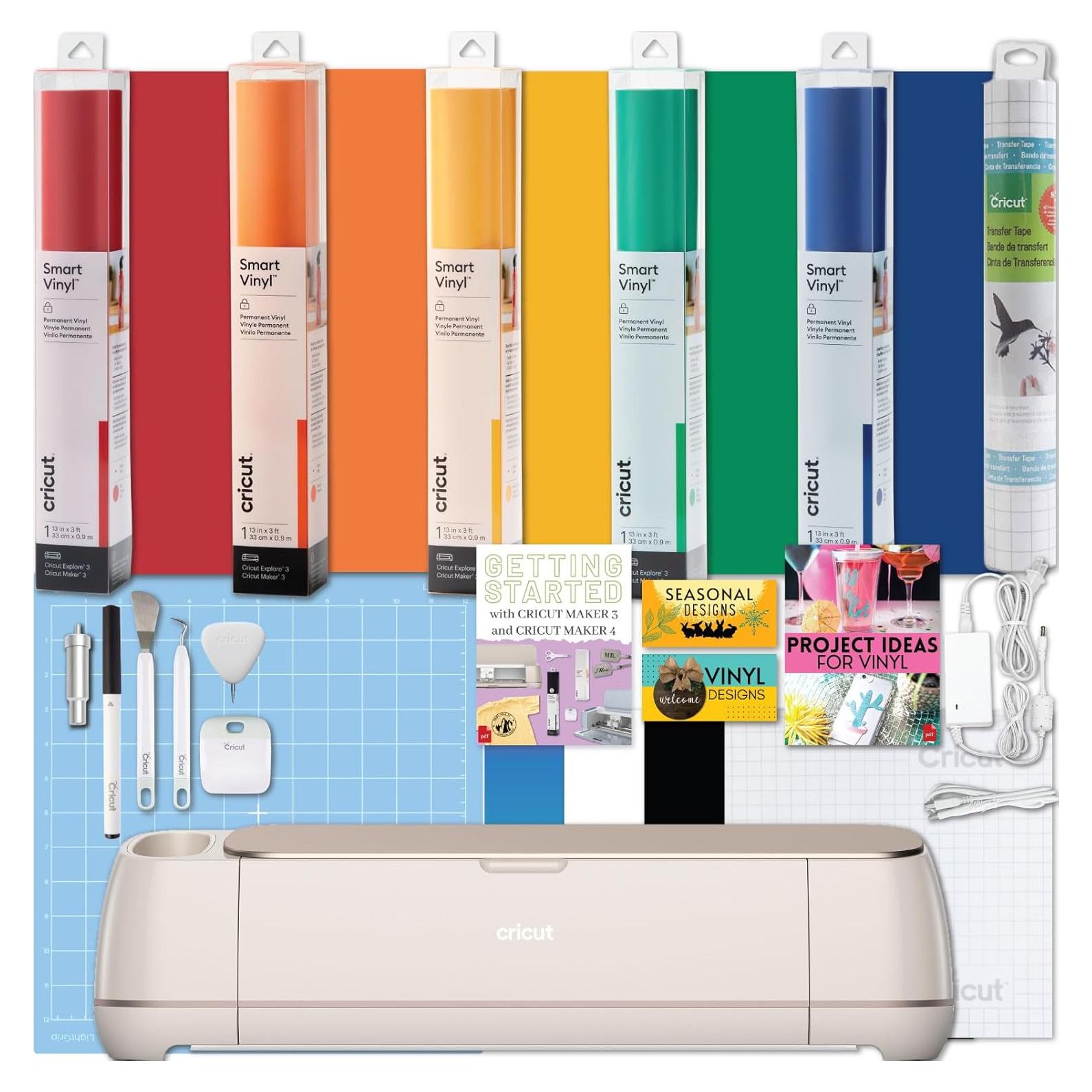 Cricut Maker 4 Cutting Machine with Rainbow Smart Vinyl Bundle - Electronic Craft Die-Cutting Machine with Variety Vinyl, Transfer Tape and Weeding Tools, Beginner Kit, Bluetooth Connectivity