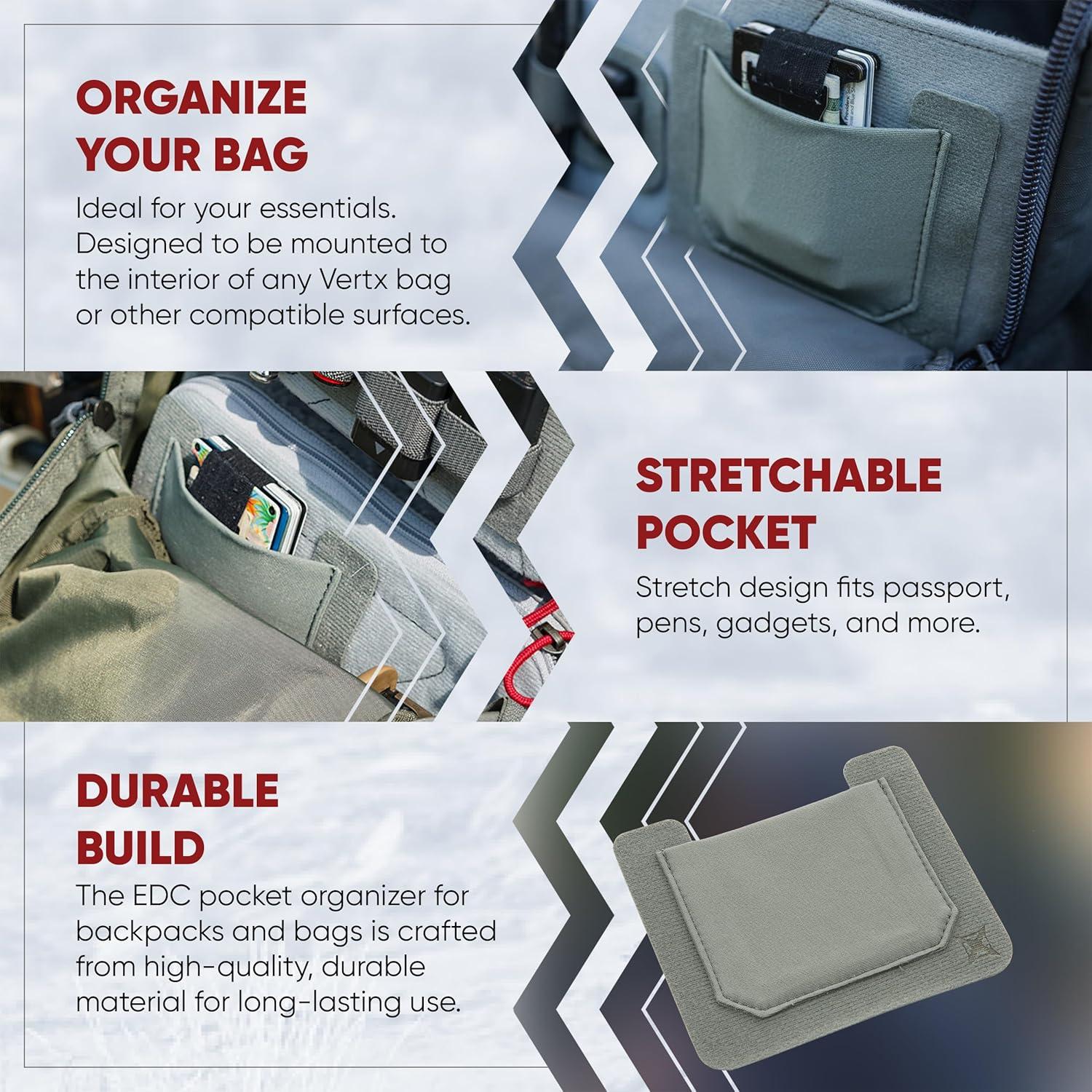 Vertx Stretch Pocket Organizer Insert Attachment for Backpack, Bag Organization, Small, 2-Pack