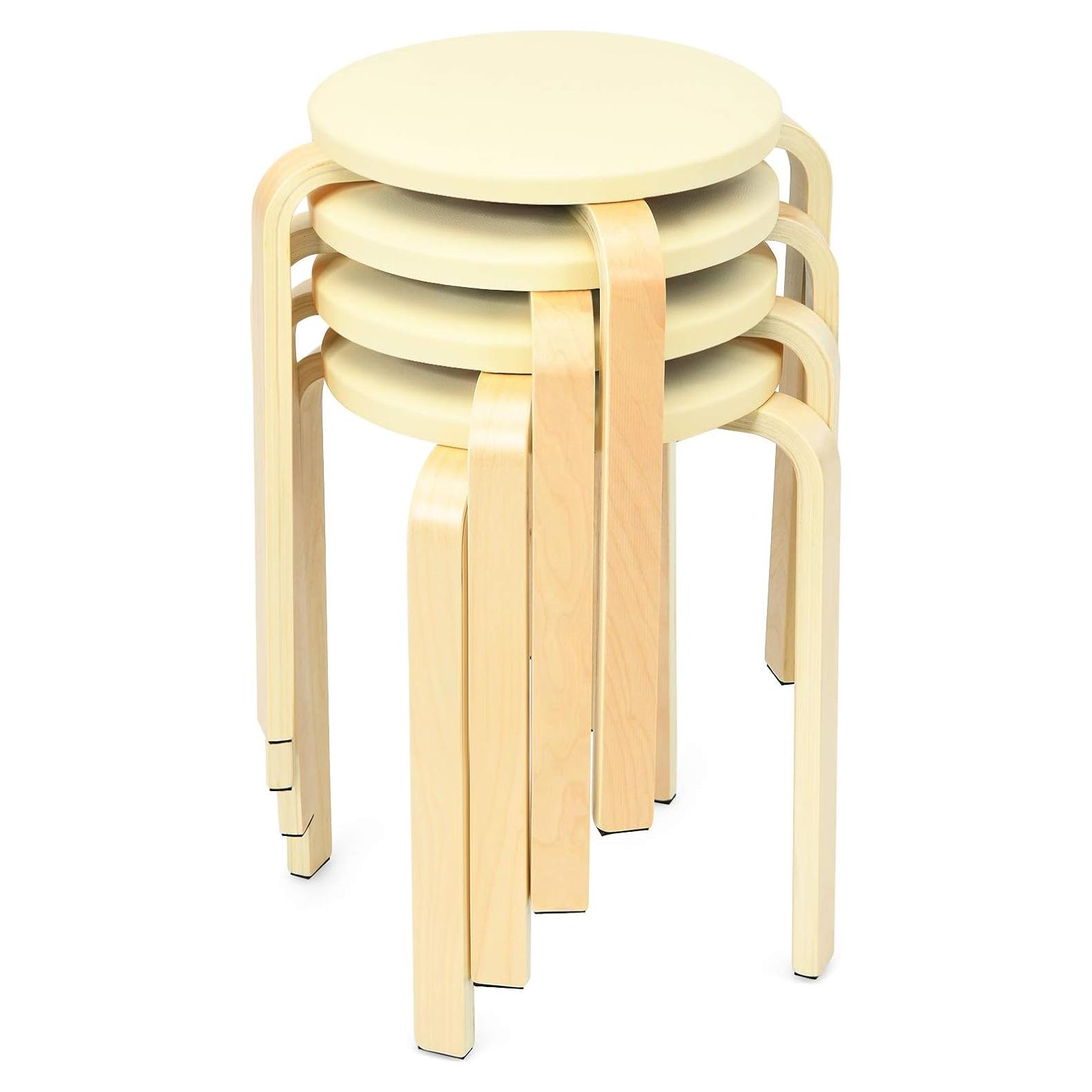 Taburetes de Madera Apilables LDAILY Beige, 4 Piezas 47 cm