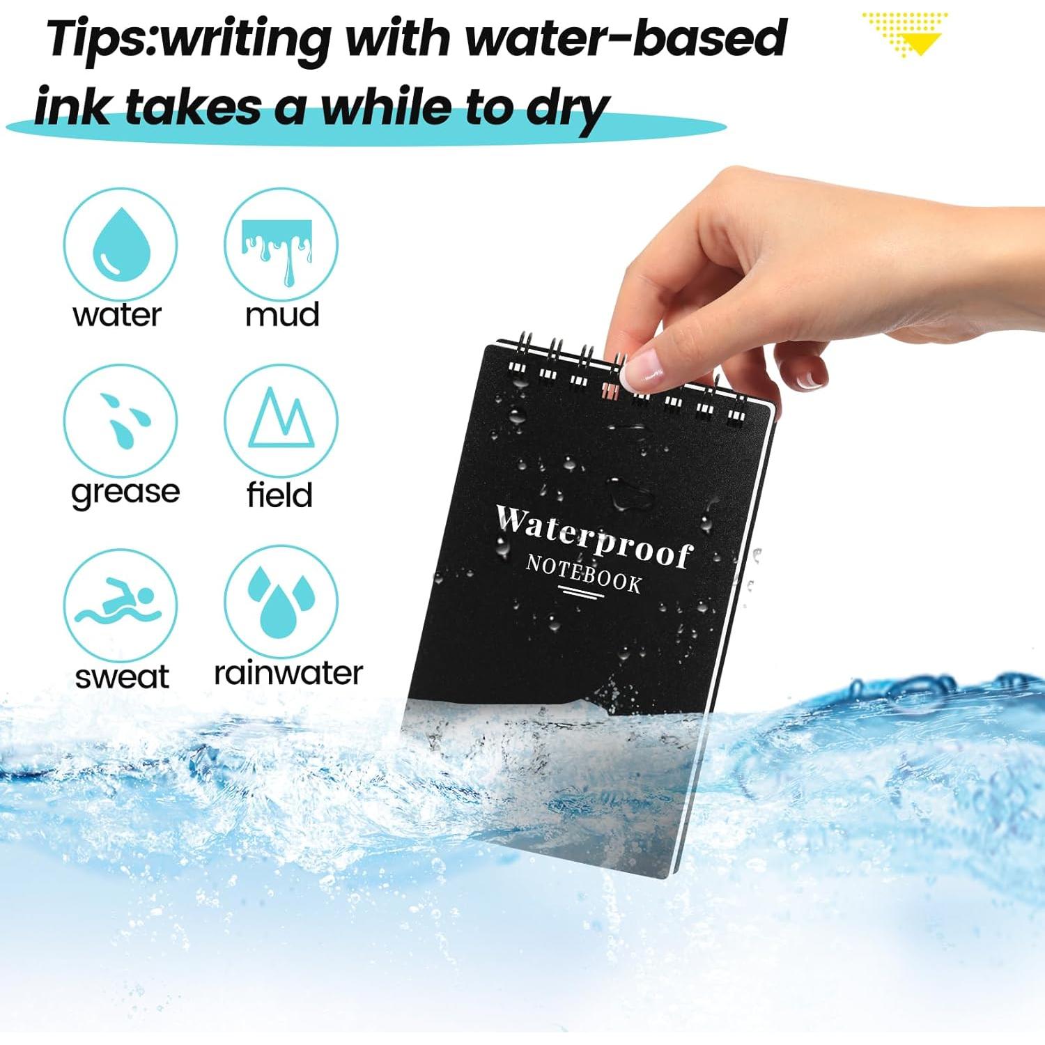 Paquete de 6 Cuadernos Impermeables Wavamawa 3x5 cm Negro