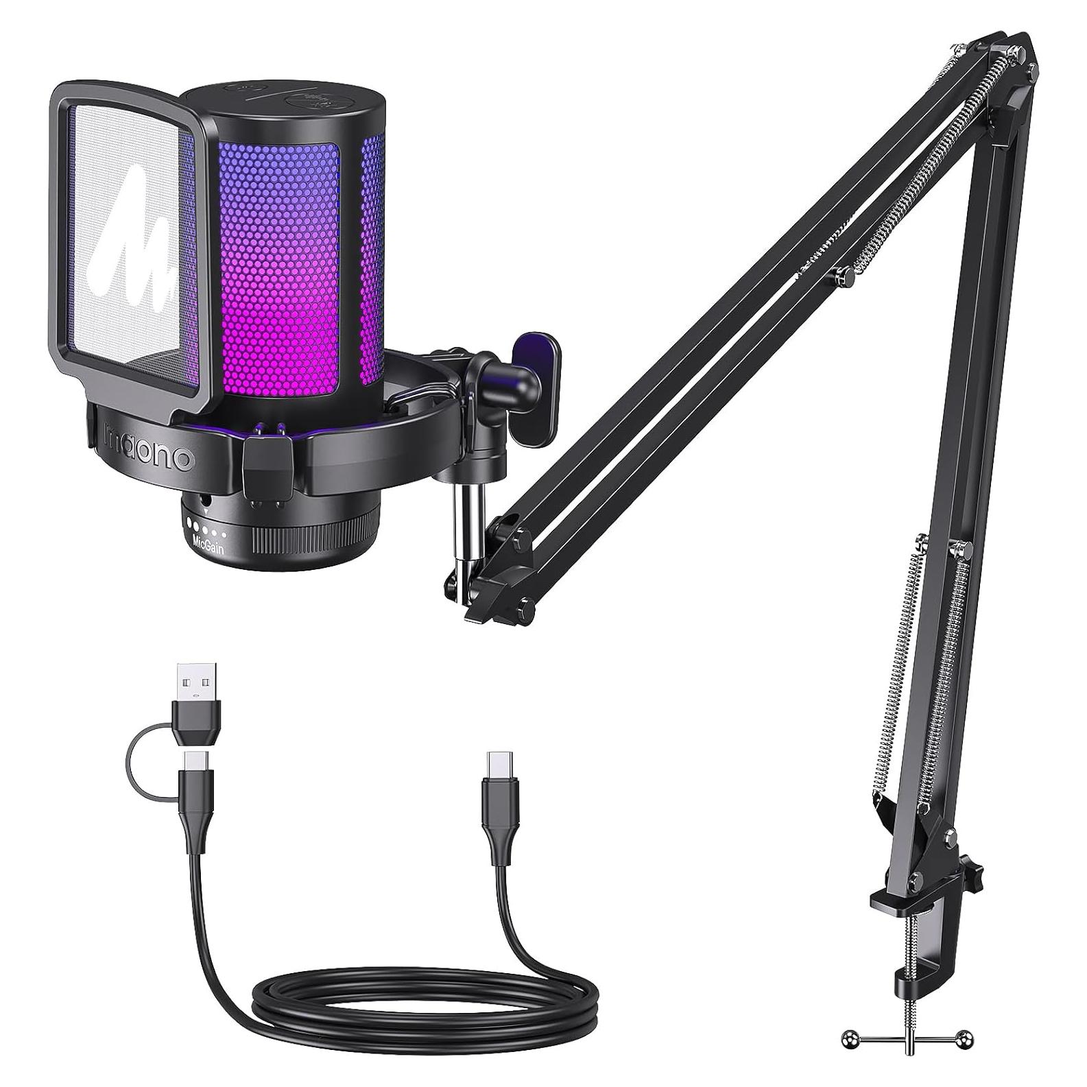 Micrófono USB MAONO DGM20S para Gaming con RGB y Soporte